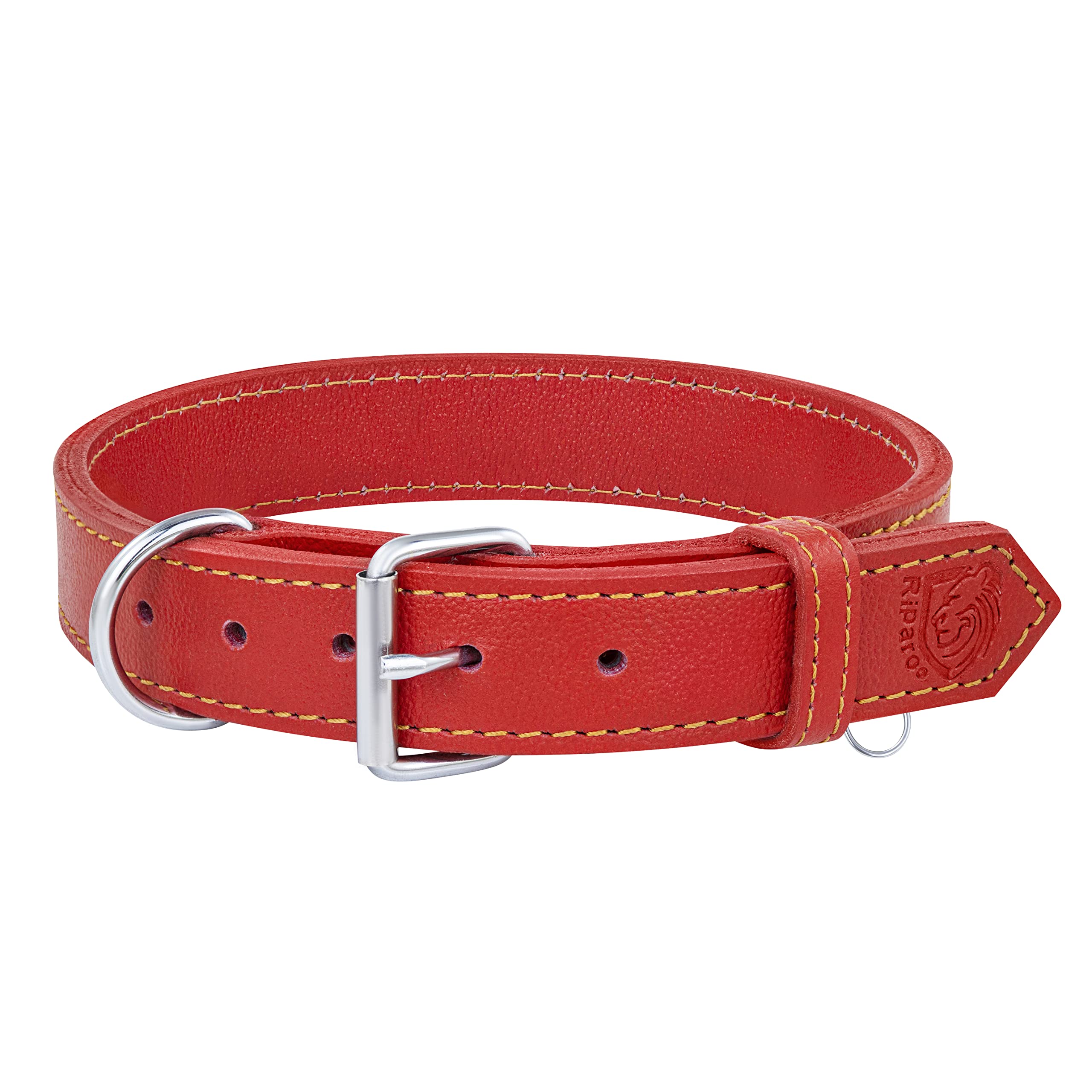 Premium Genuine Leather Dog Collar - Adjustable Heavy Duty Collar for Medium, Large & XL Breeds (XXL, Red) - Durable Pet Training Collar for Walking, Hiking & Outdoor Adventures