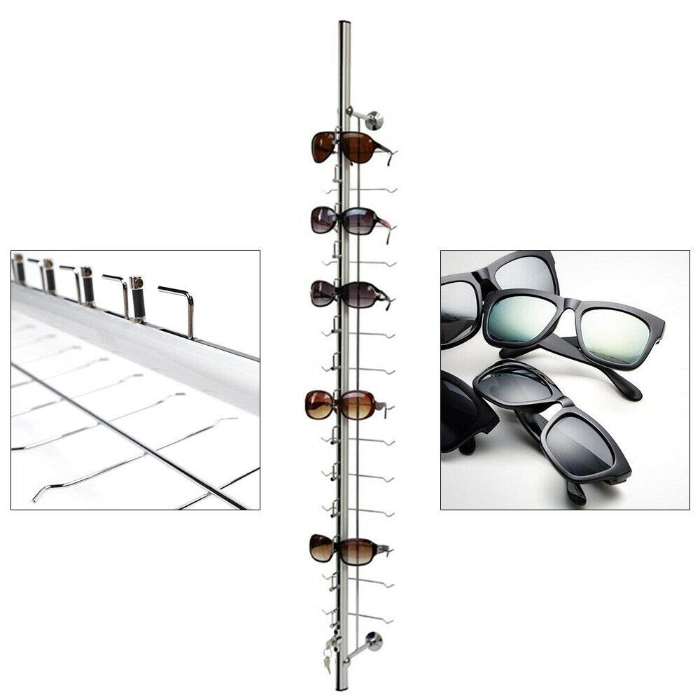 10-Piece Lockable Aluminum Sunglasses Display Stand - 14 Frames Eyeglass Holder Rack with 4-Foot Rods for Retail Store & Optical Shop - Secure Eyewear Showcase for Sunglasses, Glasses & Optical Displays