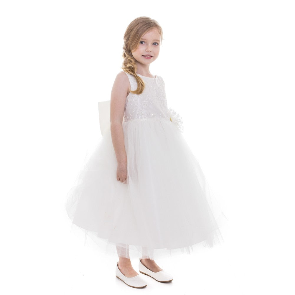 Elegant Ivory Beaded Embroidery Flower Girl Dress for Big Girls - Size 8-12 | Perfect for Weddings, Special Occasions & Formal Events
