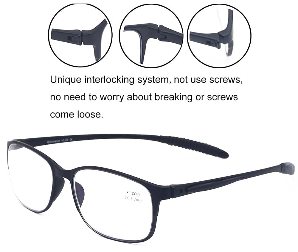 4 Pack Blue Light Blocking Reading Glasses - Flexible Lightweight Anti-Eyestrain Computer Glasses for Women & Men (+2.75 Strength) - Perfect for Office Work, Gaming & Screen Time