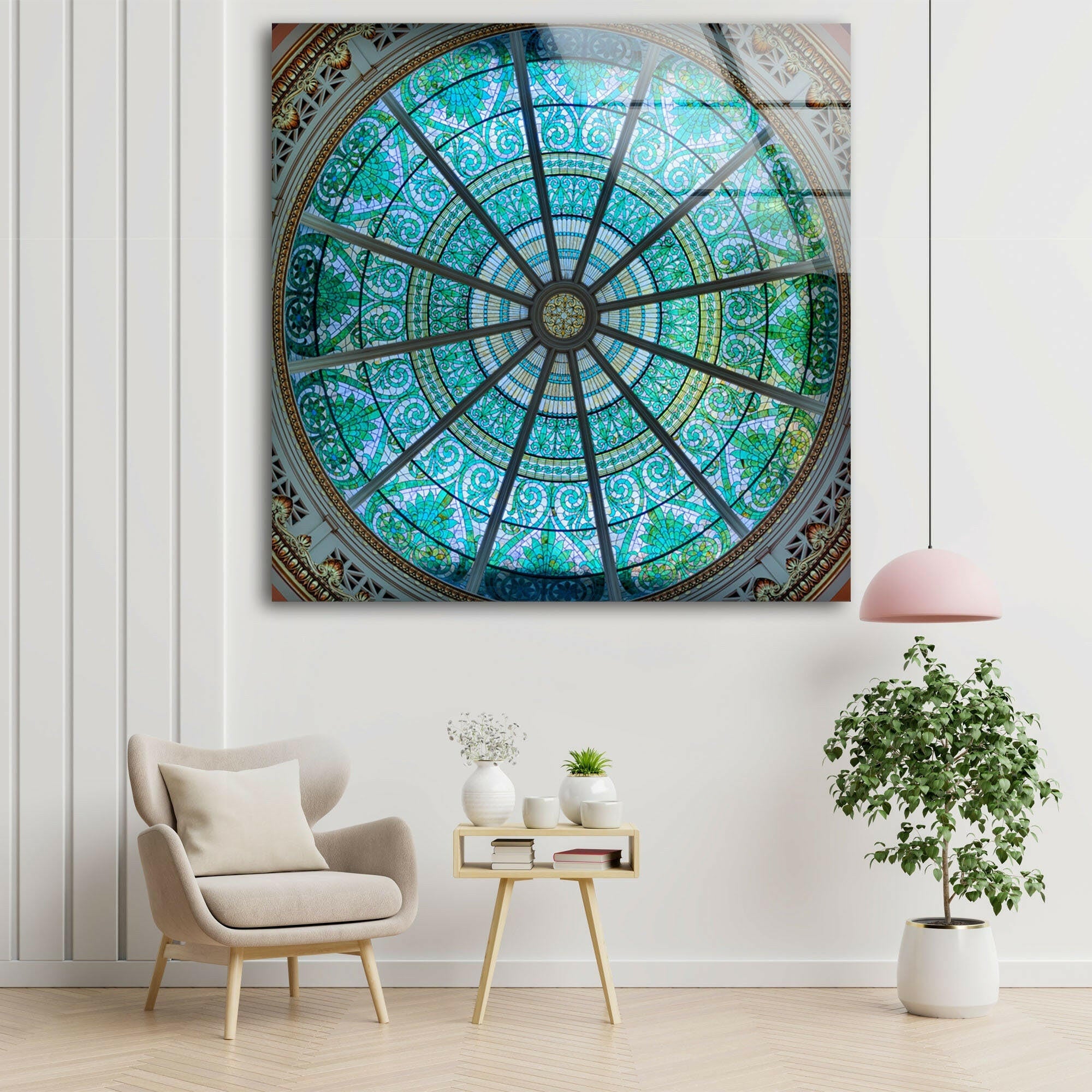 Stained Glass Blue Church Window Wall Art - Handmade Gothic Decor for Home, Office & Wedding Venue