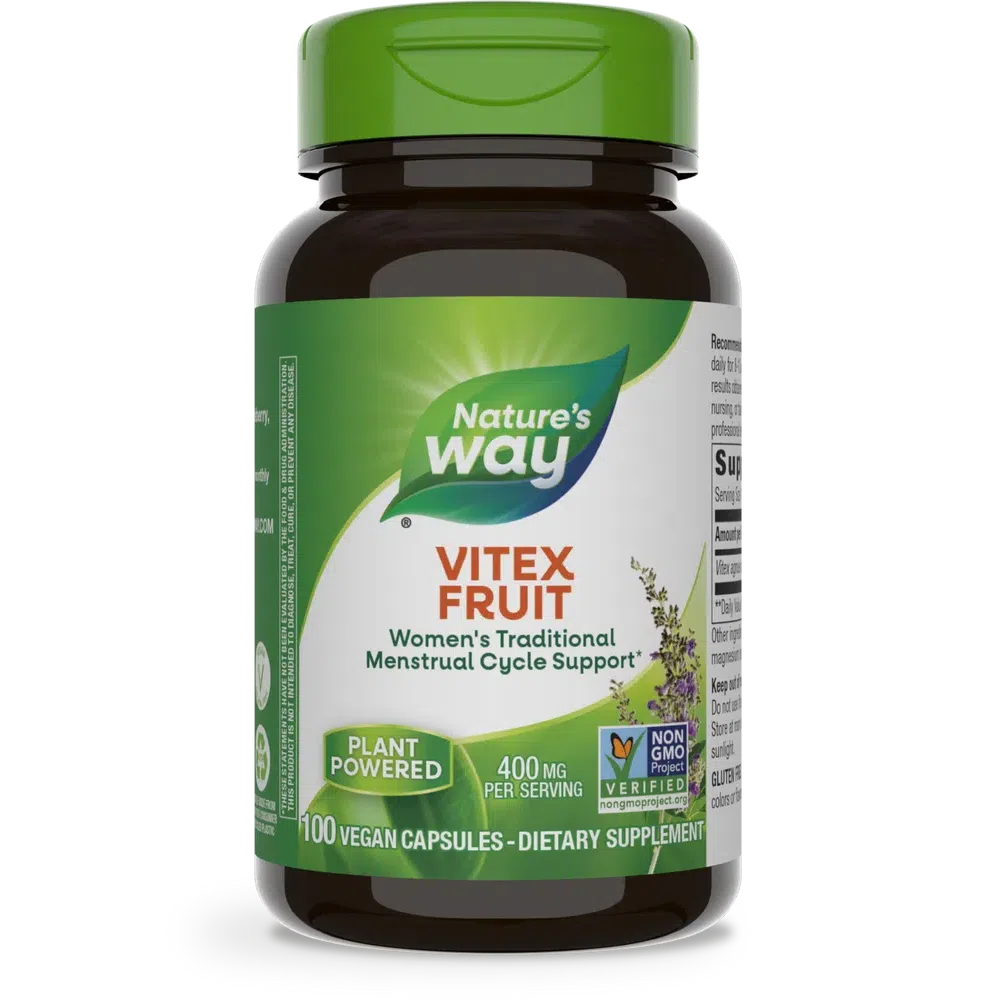 Nature's Way Vitex Fruit 400 mg Capsules - Chasteberry Supplement for Women's Hormonal Balance & PMS Relief - Supports Menstrual Cycle & Fertility - Perfect for Natural Hormone Regulation & Reproductive Health