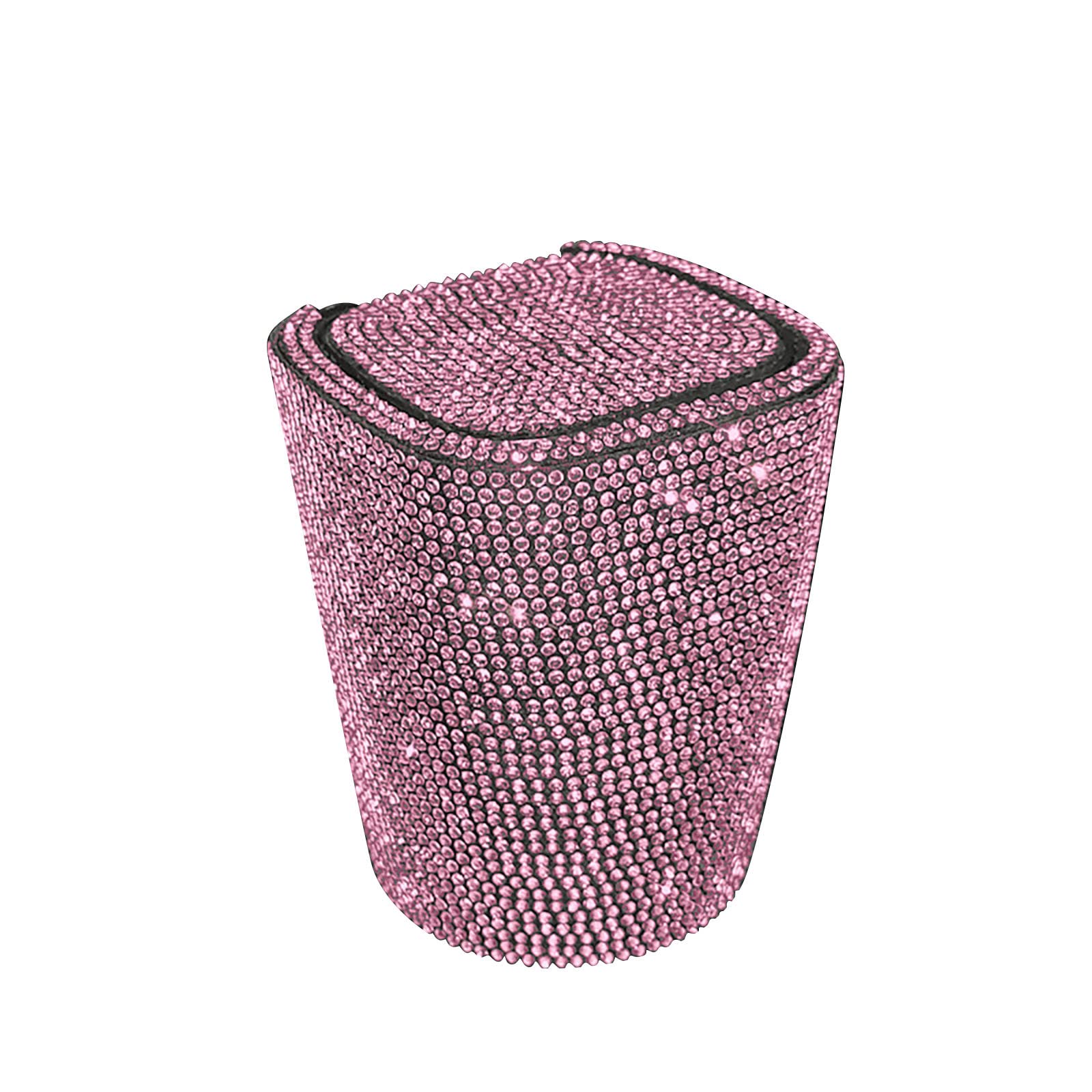 Smell Proof Crystal Diamond Car Ashtray with Lid - Blue LED Light, Portable Bling Ashtray for Car Cup Holder | Mini Trash Can Under Car Lights | Perfect for Road Trips, Smoking Areas & Car Organization (Pink, One Size)