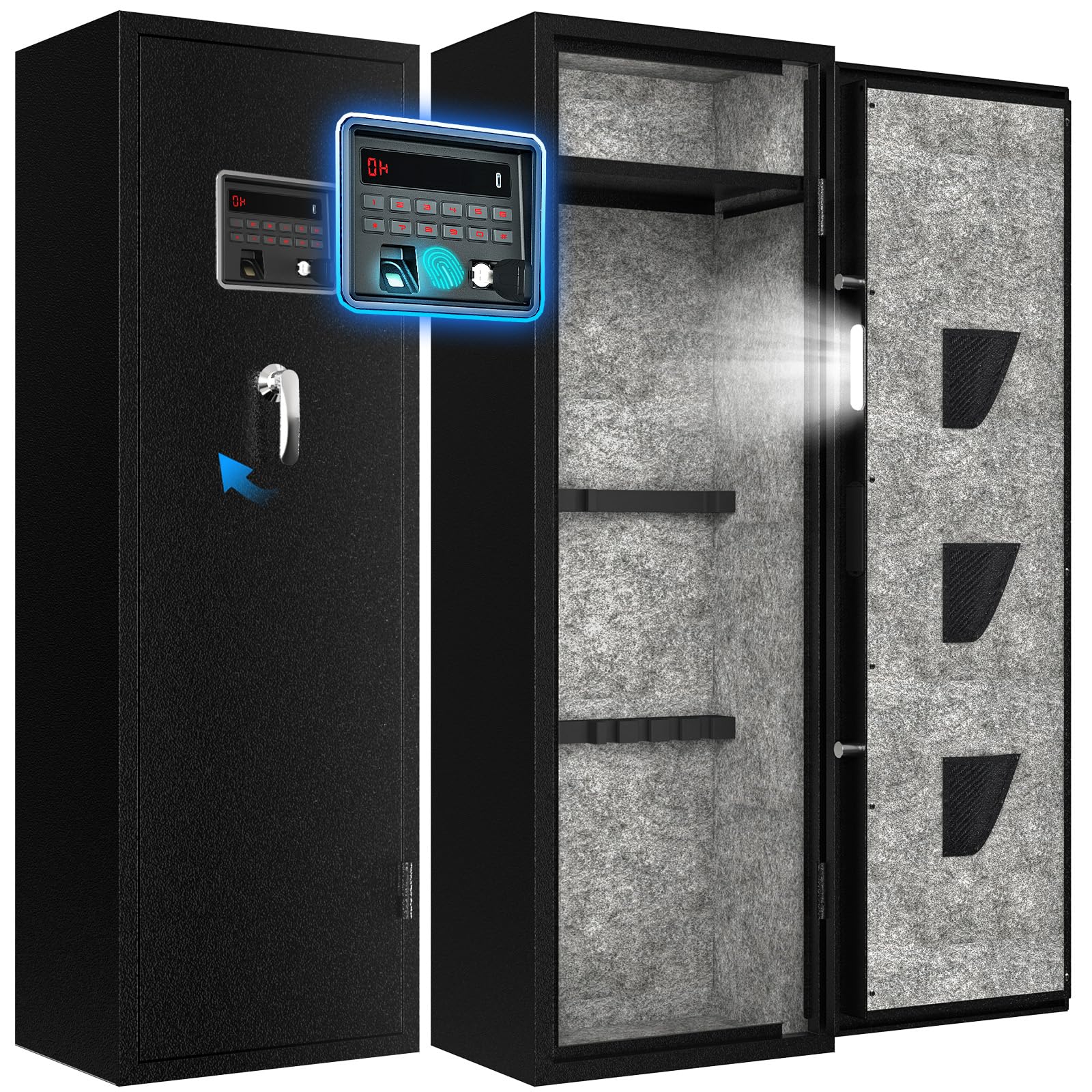 EMAXEE 7-8 Biometric Gun Safe for Rifles & Pistols - Large Home Gun Cabinet with Fingerprint Lock, LED Light & Removable Shelves | Quick Access Firearm Storage for Bedroom, Closet & Vehicle Security
