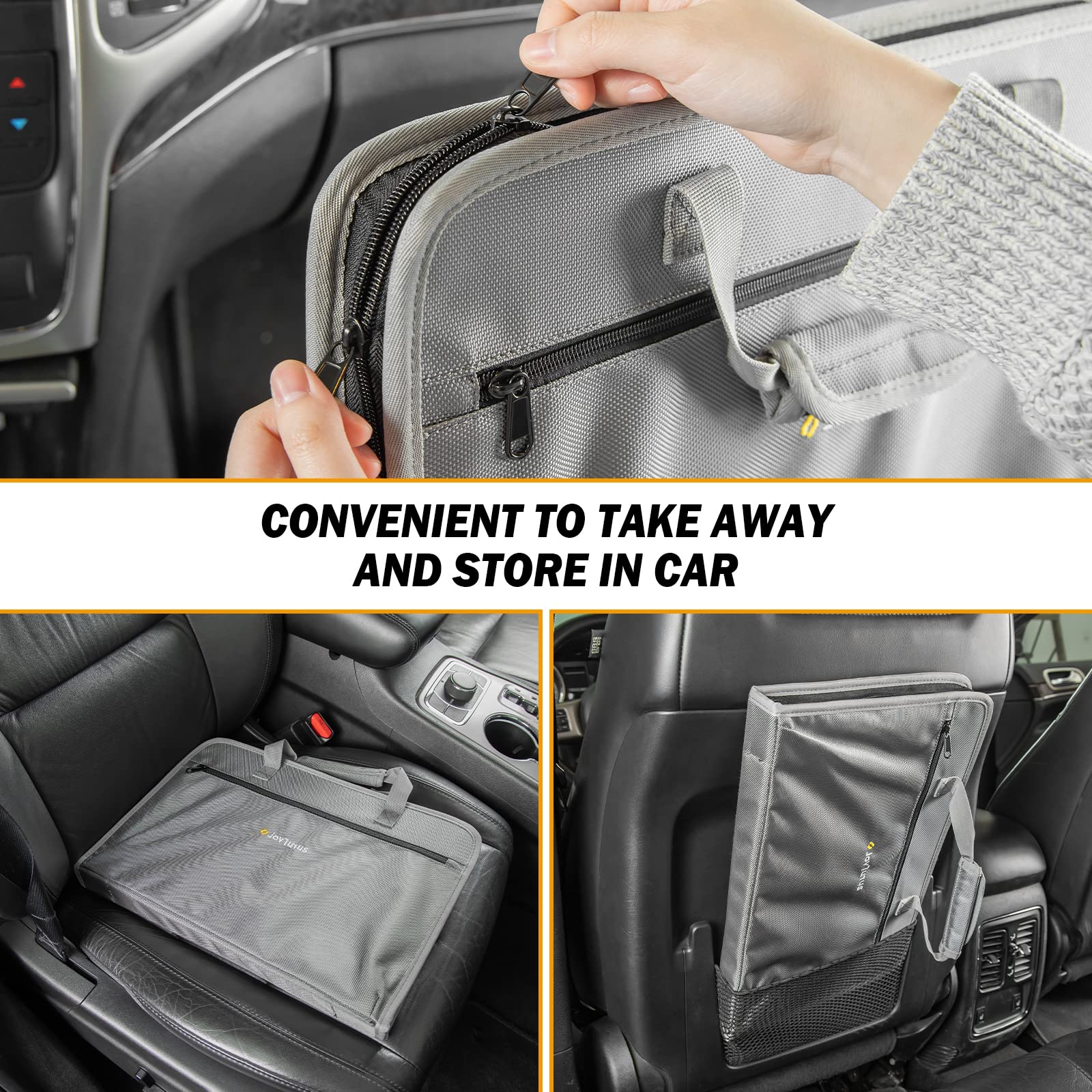JOYTUTUS 3-in-1 Car Steering Wheel Tray - Gray Multifunctional Car Desk for Eating, Laptop Work & Writing | Backseat Organizer for Kids, Commuters & Family | Perfect for Road Trips, Office on the Go & Snacking in Car
