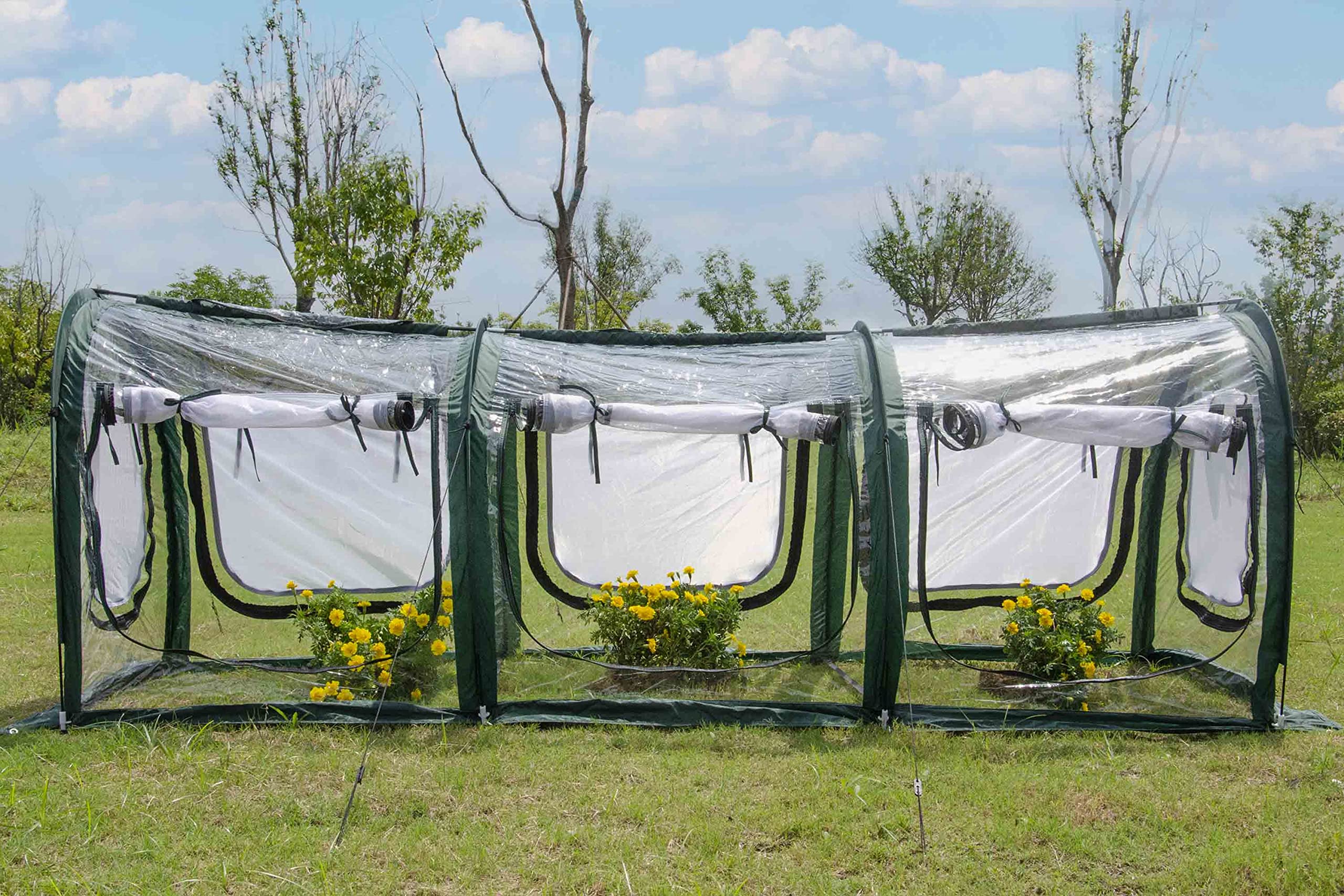 Poray Pop Up Tunnel Greenhouse - Portable Garden Greenhouse with PVC Cover & Mesh Netting - Protects Plants from Cold, Frost, Birds & Insects - Ideal for Outdoor Gardening, Seed Starting & Plant Protection