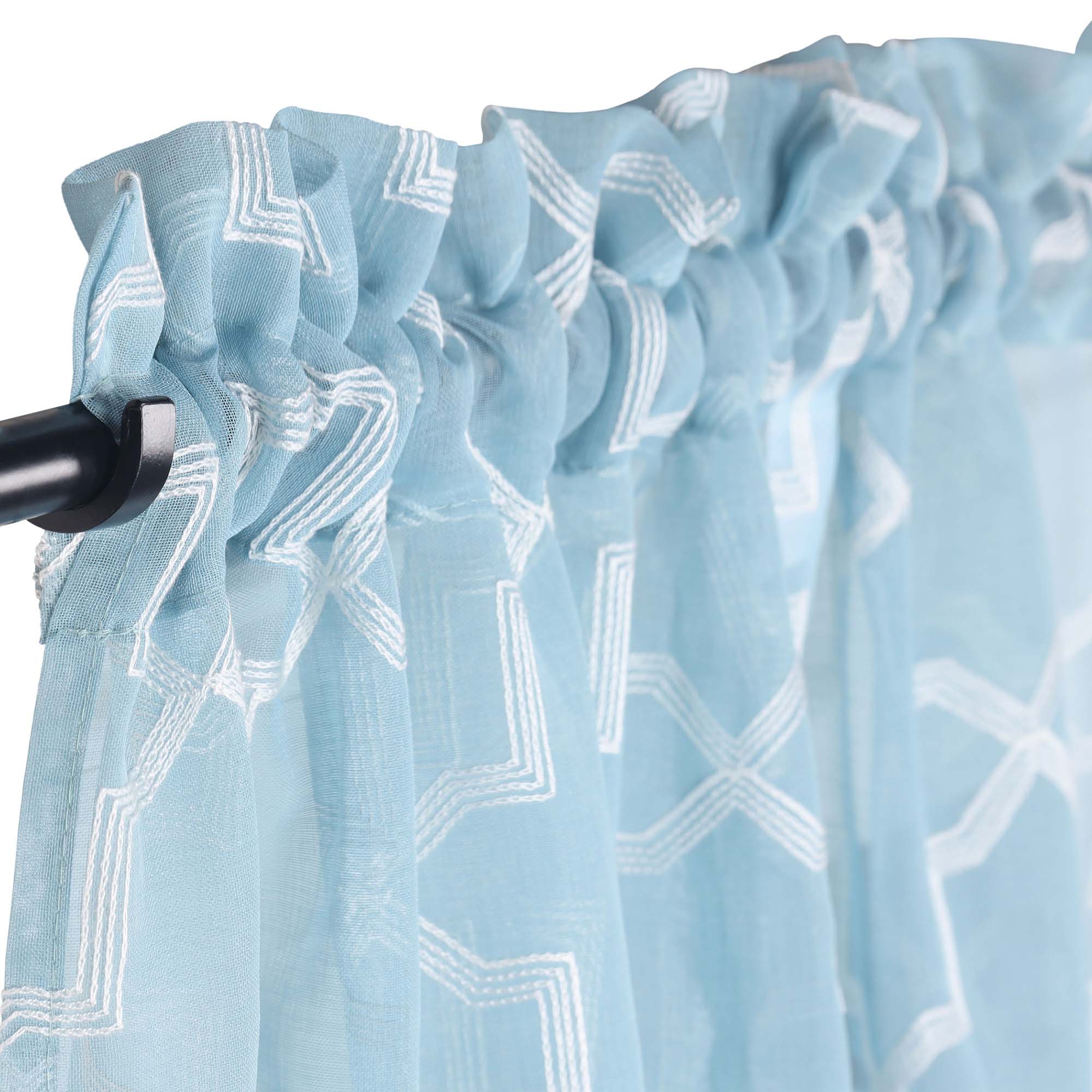 Embroidered Quatrefoil Semi-Sheer 2-Piece Curtain Panel Set - Elegant Window Treatment for Living Room & Bedroom Decor