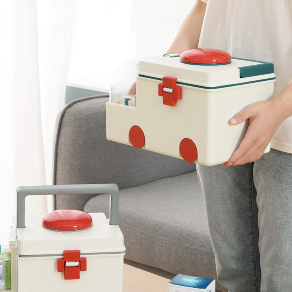 Baluue Green Modern First Aid Kit Storage Box - Portable Medicine Organizer for Home, Office & Travel - Plastic Emergency Case 32x21cm - Perfect for First Aid Supplies, Medication & Small Item Storage