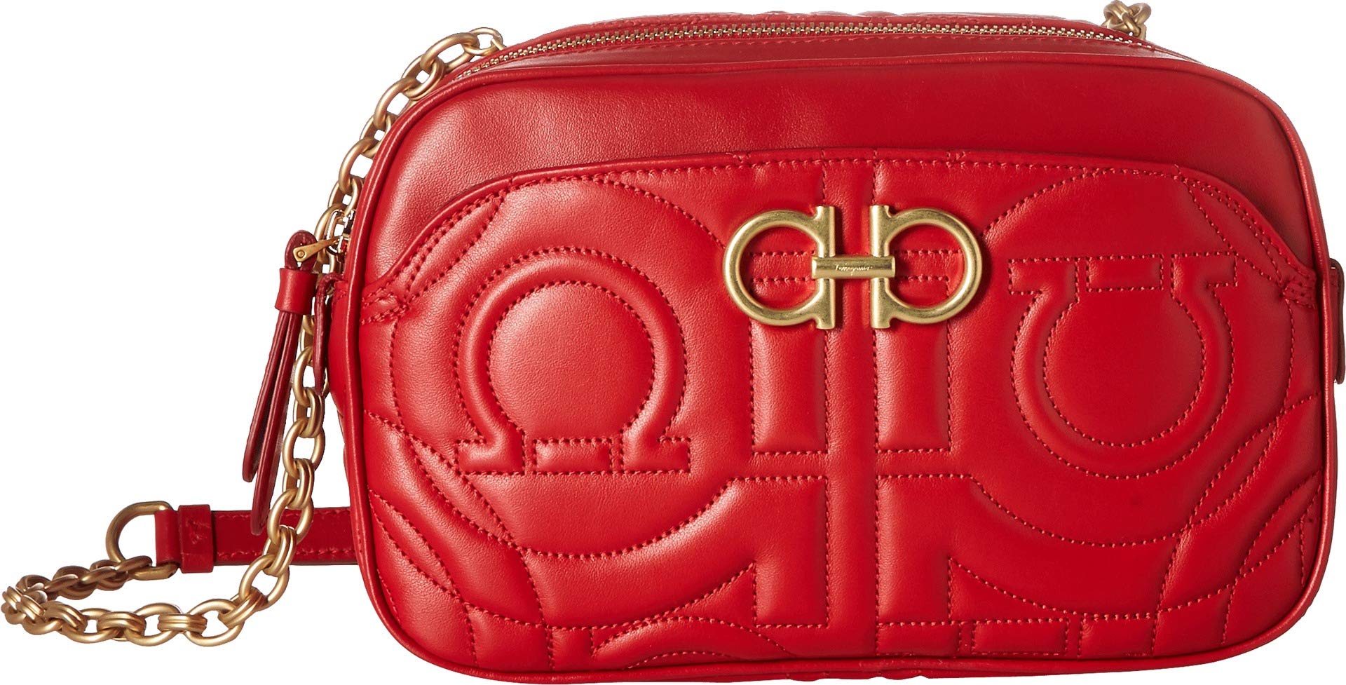 Salvatore Ferragamo Quilted Crossbody Bag for Women - Stylish Lipstick Red Leather Shoulder Purse - Perfect for Date Night, Travel & Everyday Use