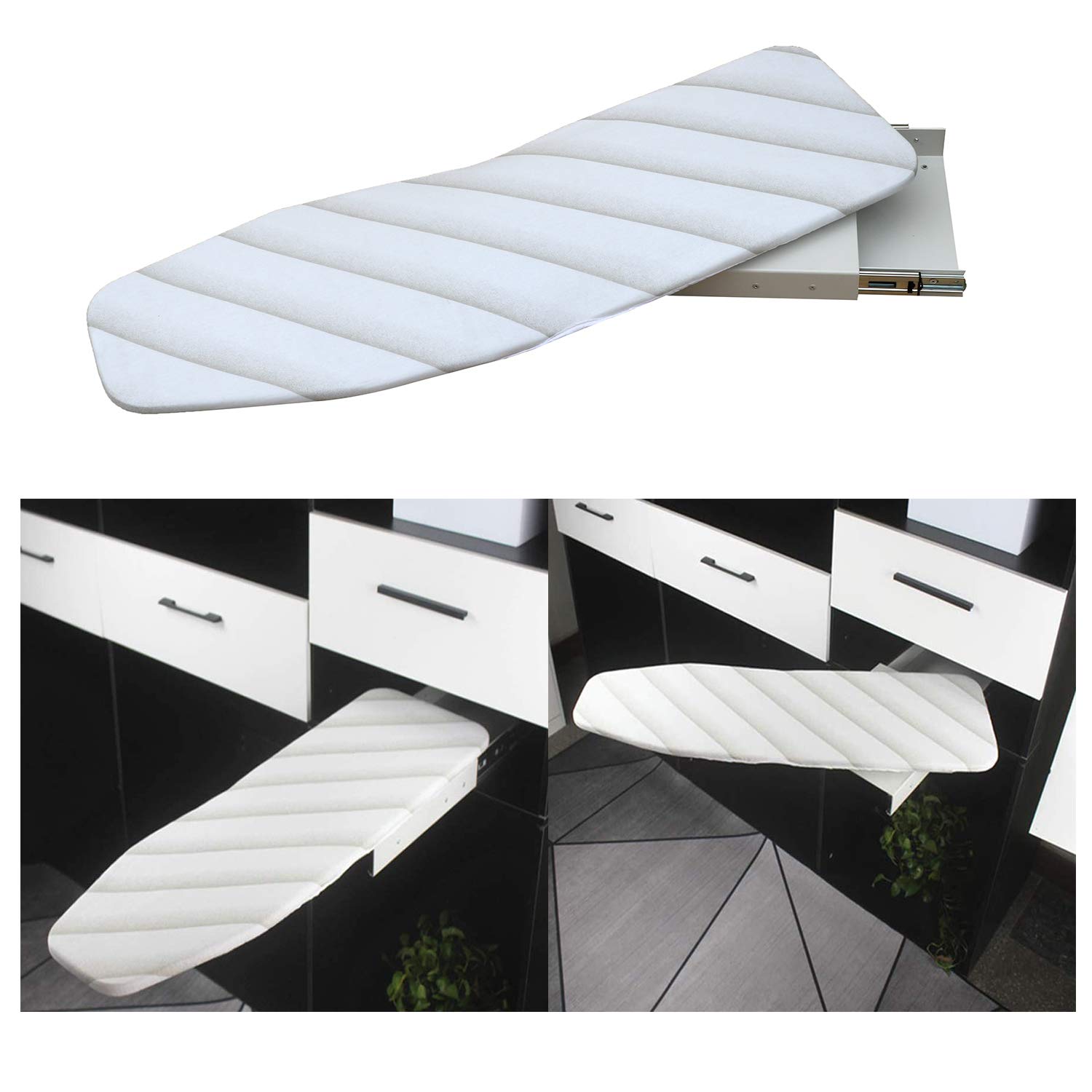 MYOYAY Retractable Pull Out Ironing Board with Heat Resistant Cover - 180° Rotation Foldable Design, Drawer Mounted Space Saving Iron Board for Home & Laundry Room Organization