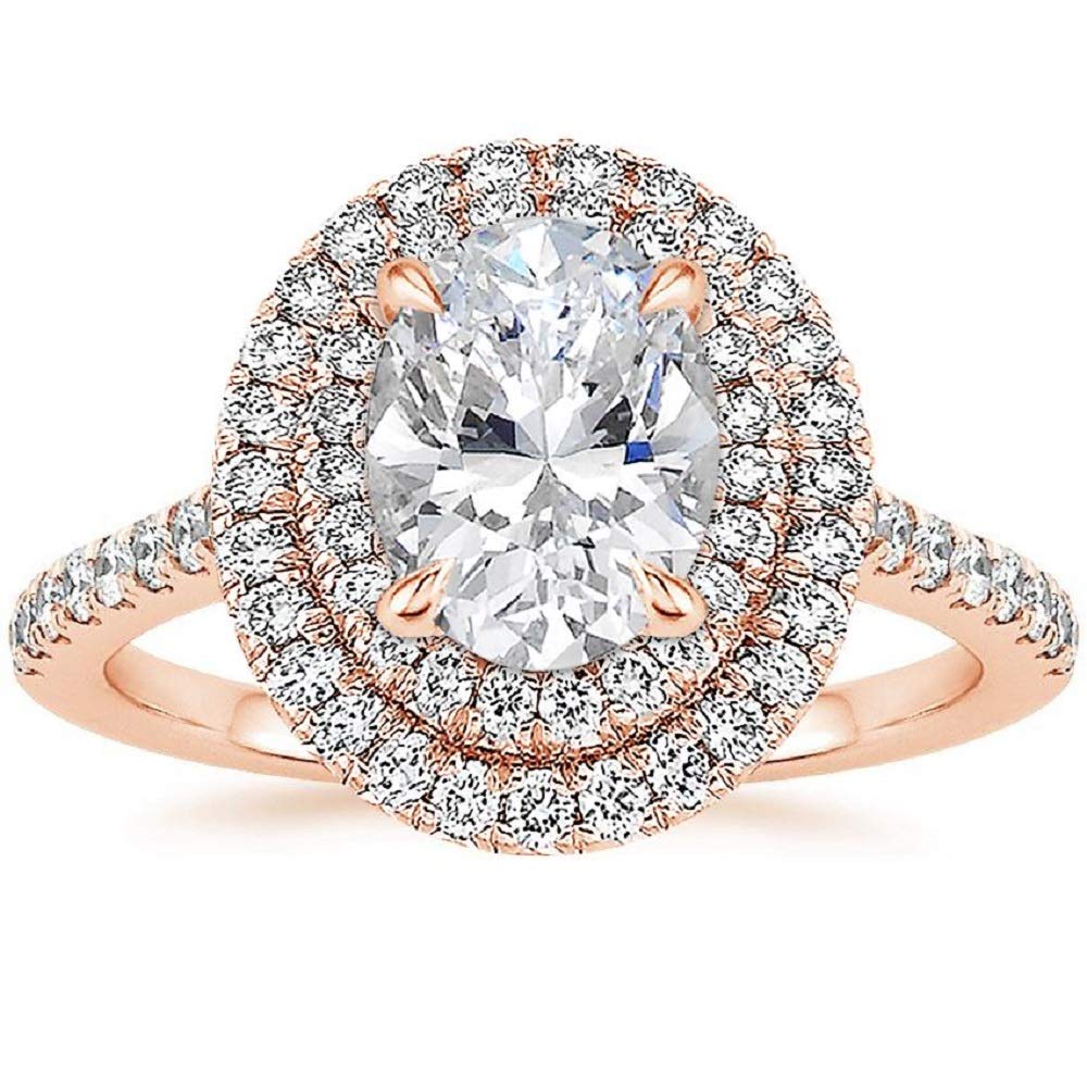 2 Carat Oval Moissanite Engagement Ring - Vintage Solitaire Double Halo Wedding Band in Sterling Silver - Anniversary Promise Ring Gift for Her by Neerja Jewels - Perfect for Proposals, Weddings & Special Occasions