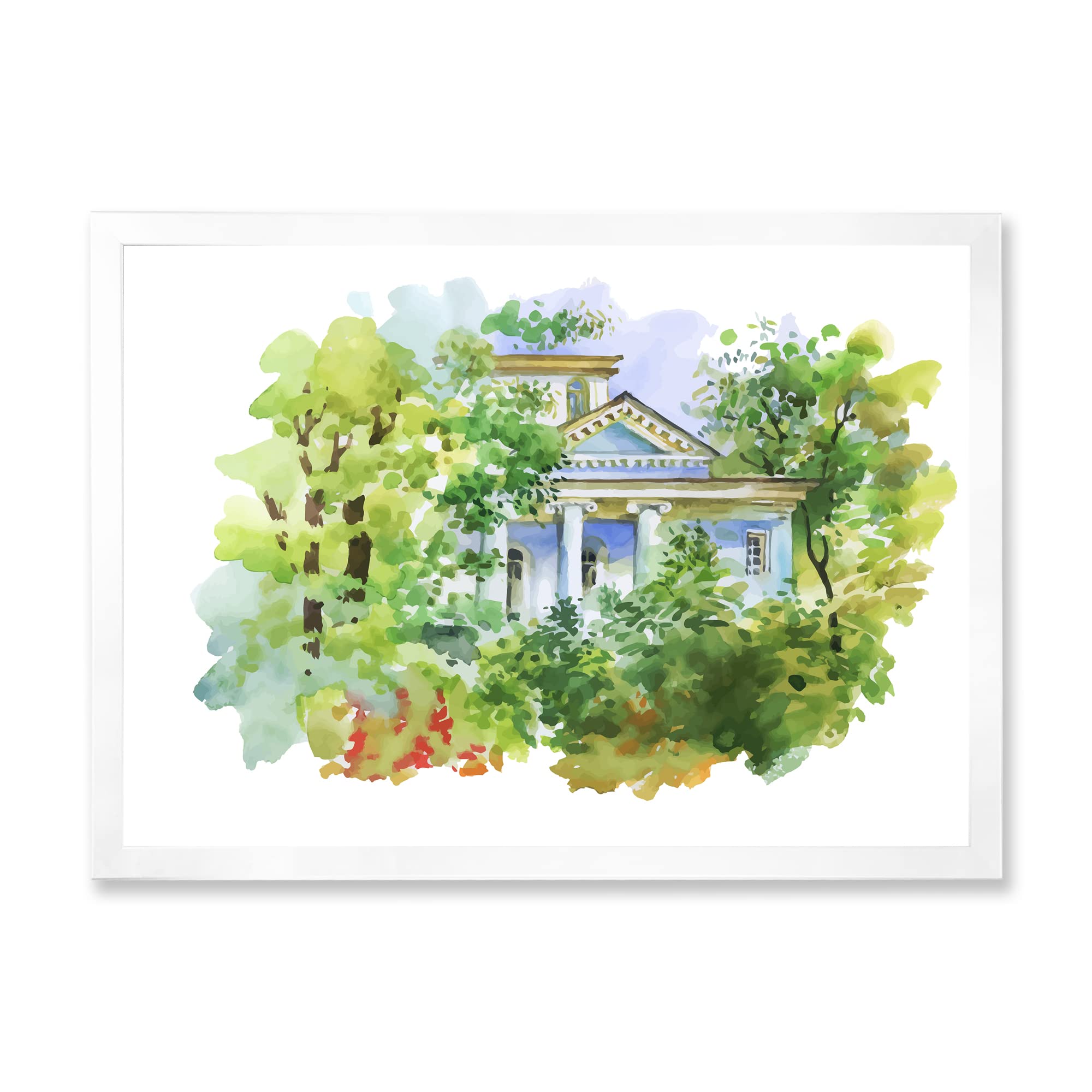 DesignQ White House In The Woods Traditional Framed Wall Art - Rustic Home Decor for Living Room, Bedroom & Office - Perfect Gift for Housewarming & Holidays