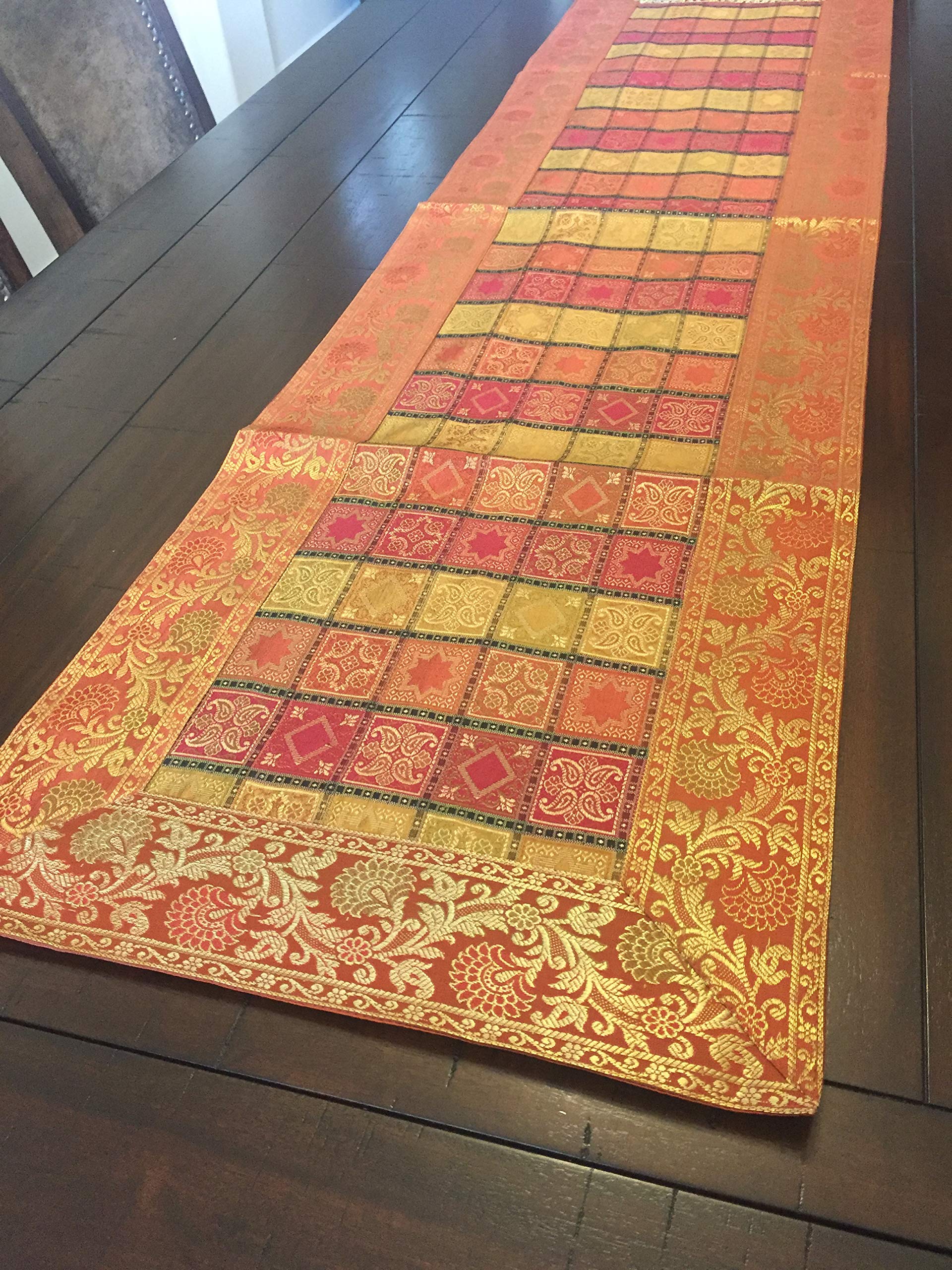 Elegant Rust-Colored Brocade Table Runner - 16