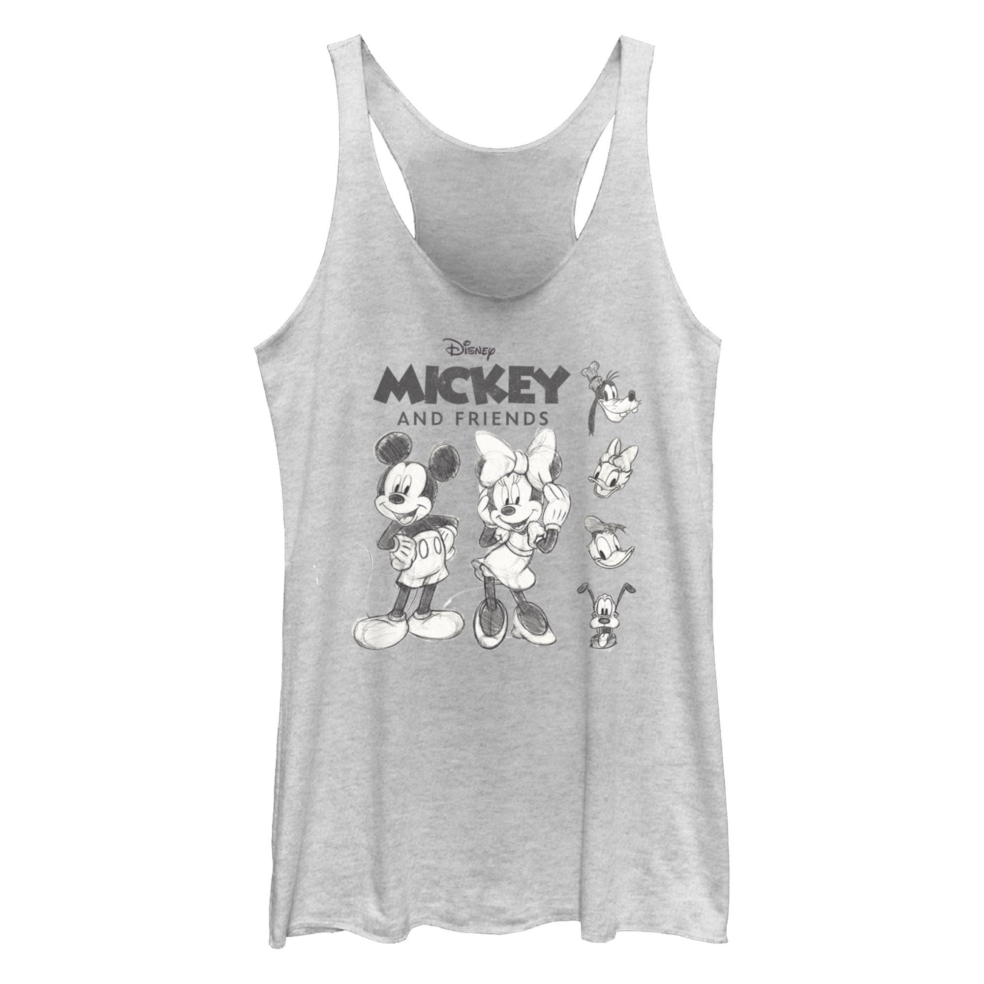 Disney Women's Mickey and Friends Sketches Logo Juniors Tri-Blend Tank Top - Casual Summer Wear for Teens & Young Adults