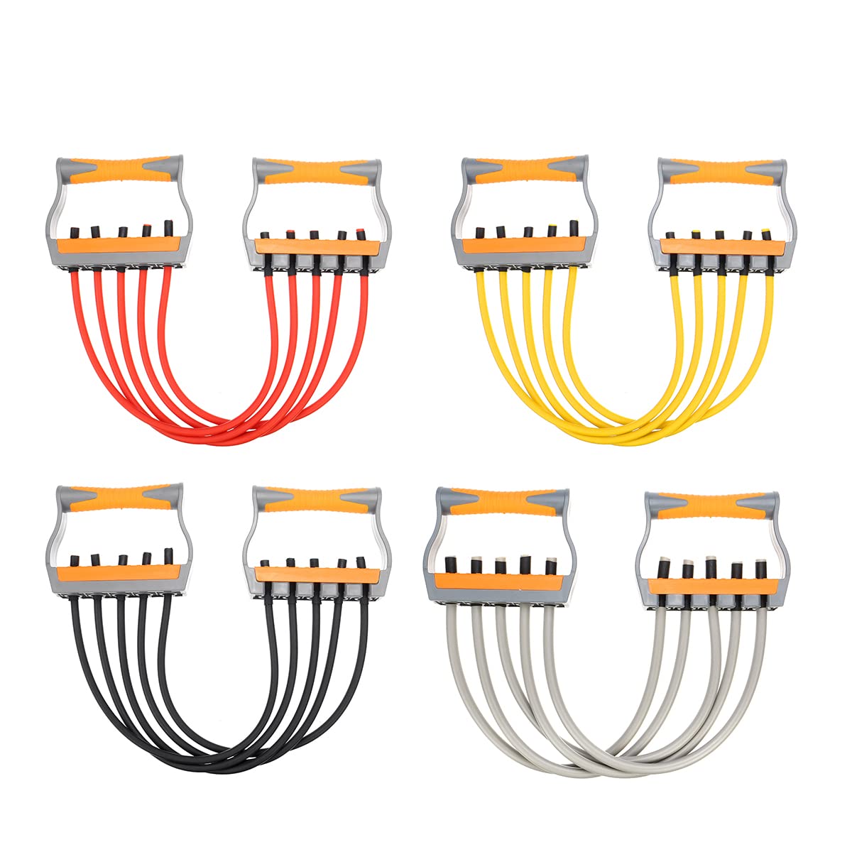 TENGGO 5 Tube Chest Expander Set - Adjustable Resistance Bands for Arm, Back & Shoulder Workout - Home Gym Strength Training Equipment (Grey) - Perfect for Home Fitness, Muscle Building & Rehabilitation Exercises