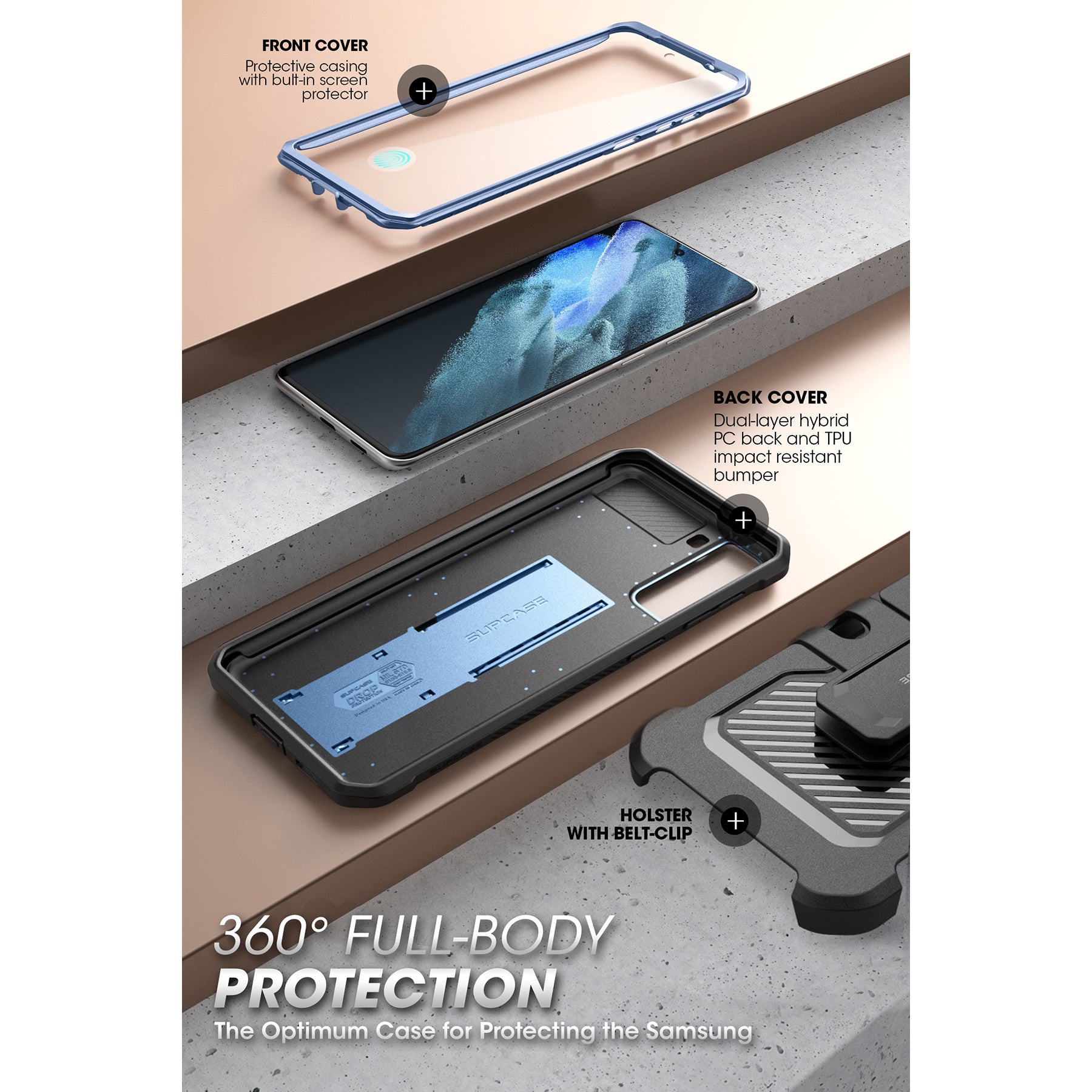 Samsung Galaxy S21 FE Case - Unicorn Beetle Pro Rugged Protective Cover with Metallic Blue Finish | Shockproof & Durable for Outdoor, Work & Daily Use
