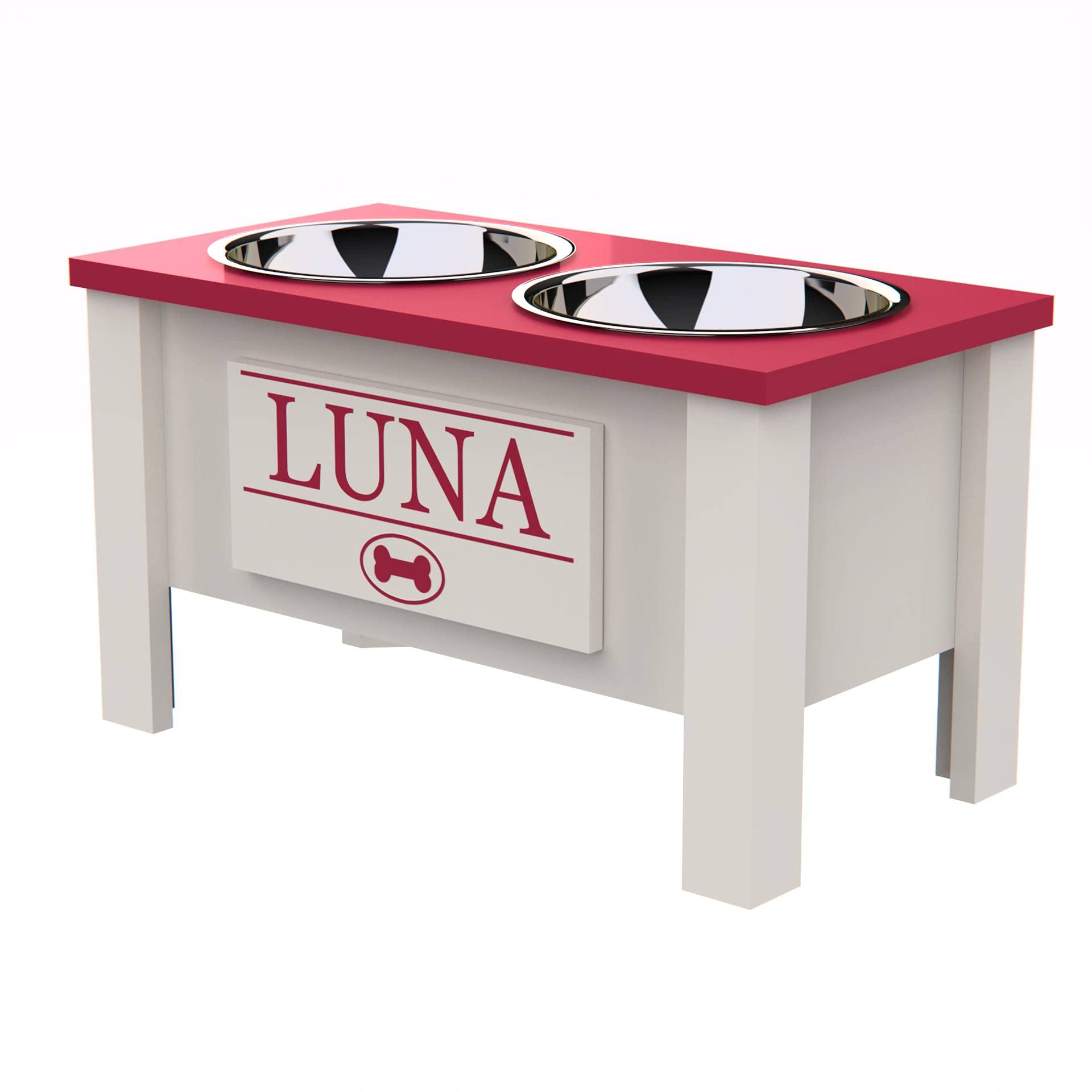 Personalized Elevated Dog Bowl Stand for Large, Medium, Small & X-Small Dogs - Stainless Steel Pet Food & Water Bowls with Internal Storage - Raised Feeder for Better Digestion & Comfort (Large, Magenta) - Perfect for Kitchen, Living Room or Outdoor Use
