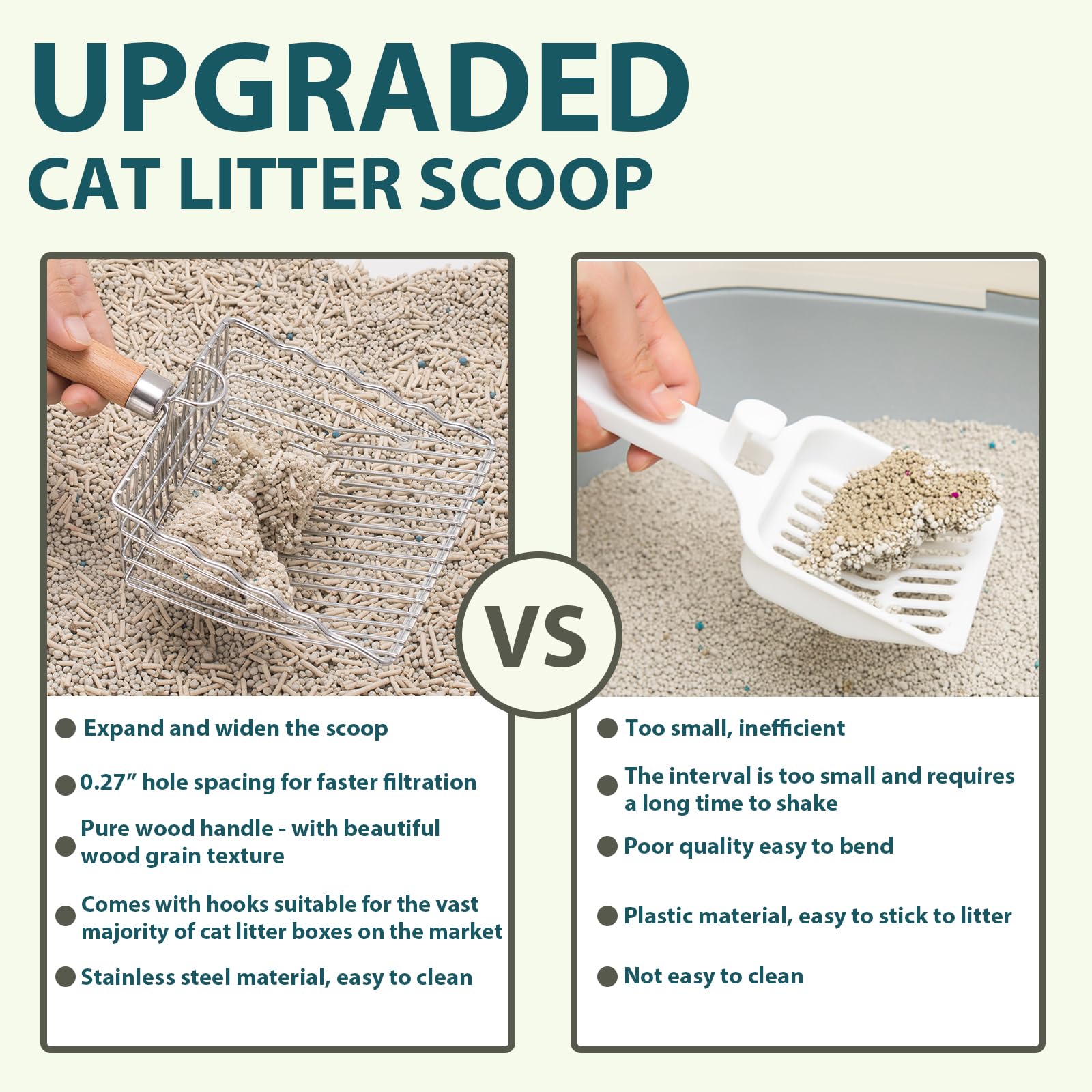 Premium Stainless Steel Cat Litter Scoop with Hook & Drain Holes - Heavy Duty Non-Stick Kitty Poop Scooper for Easy Cleaning | Ideal for Litter Box Maintenance & Multi-Cat Households
