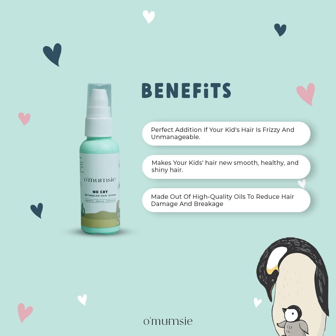 O'mumsie Kids Detangling Hair Serum for Curly & Frizzy Hair - Moisturizing Treatment with Neroli & Grapeseed Oil (50ml) | Gentle Formula for Soft, Smooth Hair | Perfect for Daily Hair Care & Styling