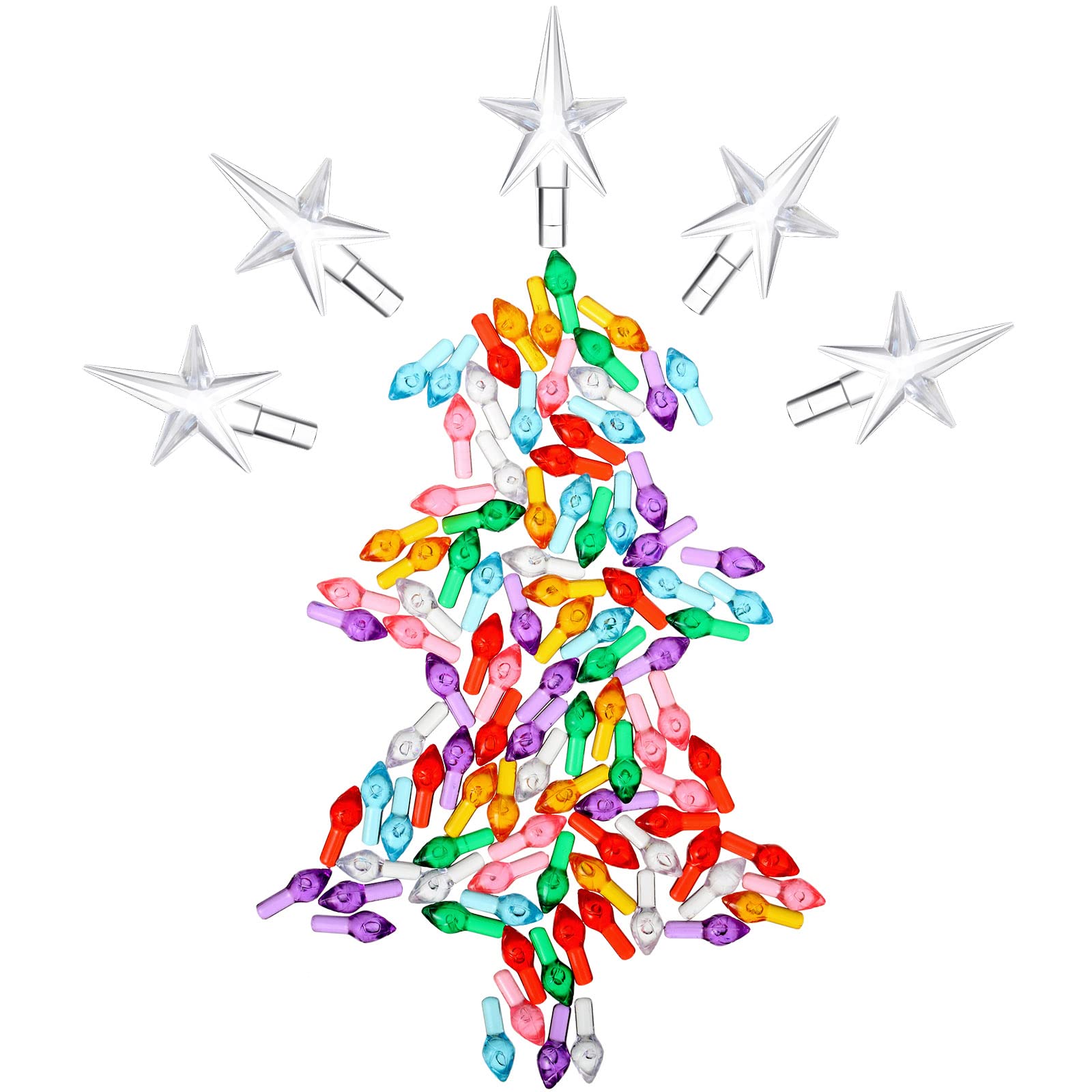 100-Piece Ceramic Christmas Tree Ornaments Set with 5 Plastic Star Toppers - 3.8mm Assorted Color Bulbs for Holiday Decor | Perfect for Vintage Ceramic Tree, Home Christmas Decorations & Gift Giving