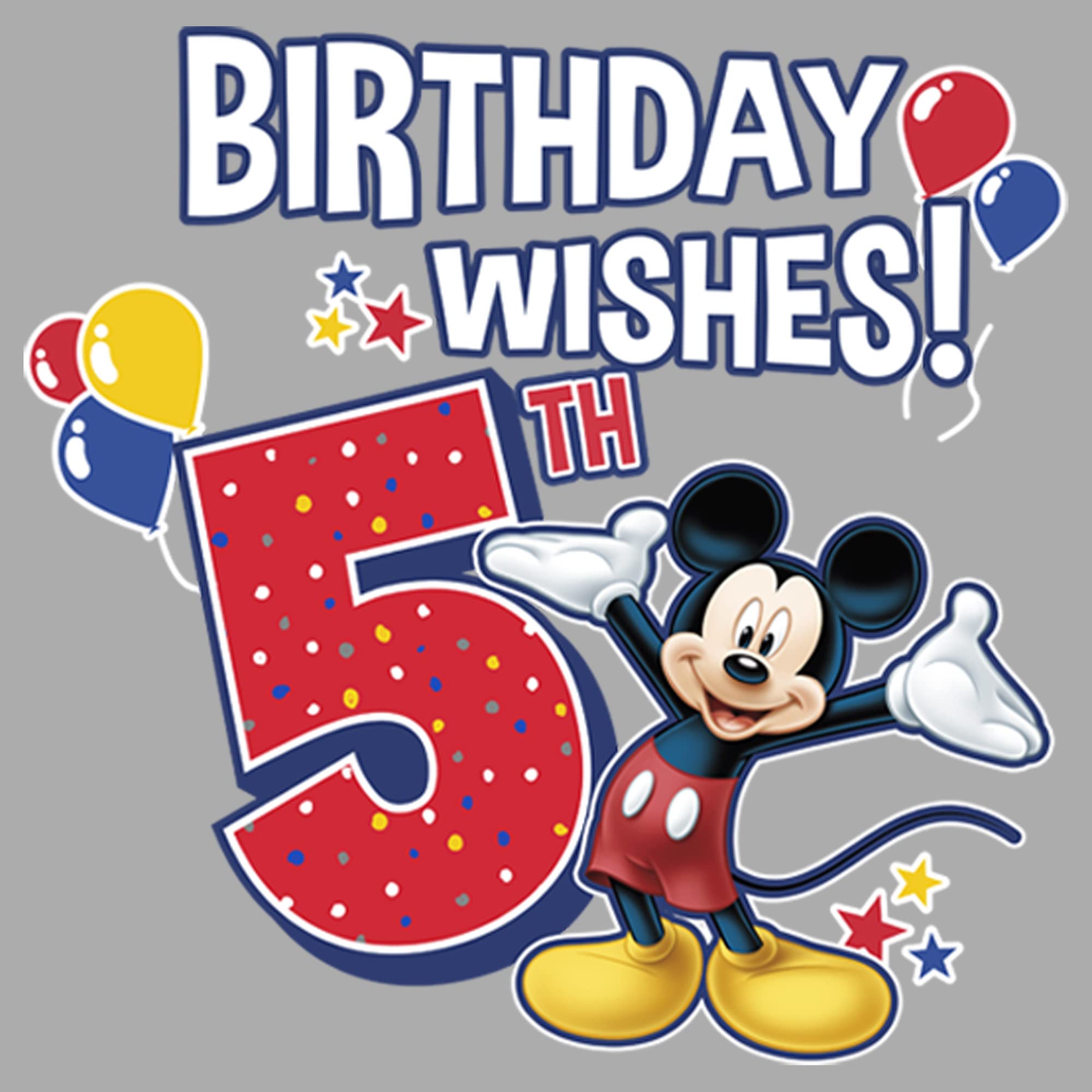 Disney Mickey Mouse Birthday T-Shirt for Boys - 5 Year Old Heather Gray Crew Neck Tee - Perfect for Birthday Parties, Casual Wear & Disney Themed Events