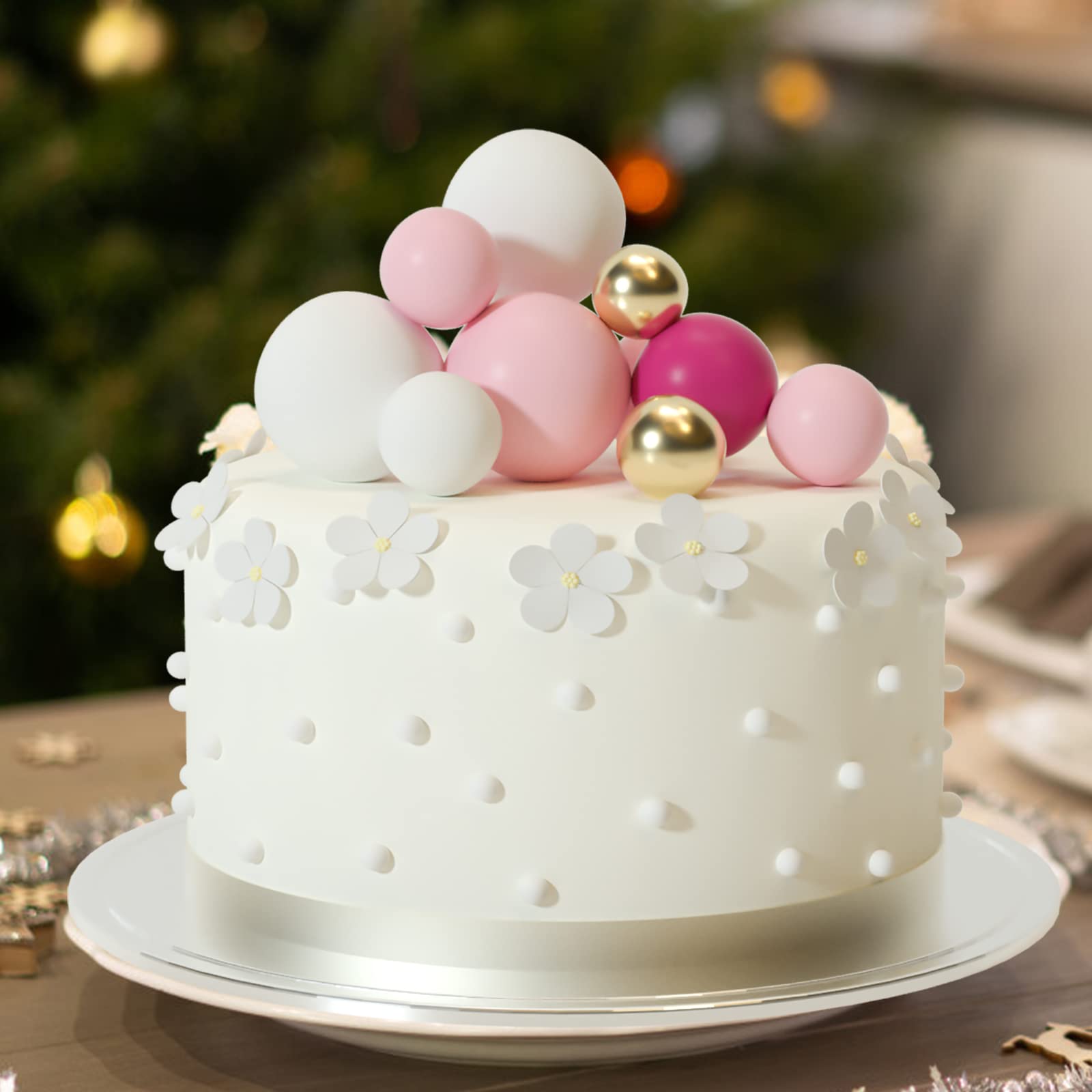 ASTARON 32-Piece Ball Cake Topper Set - Mini Balloons, Foam Balls & Cake Picks for Wedding, Birthday Party Decorations (Pink Gold) | Perfect for Cake Decorating, Dessert Displays & Celebration Centerpieces
