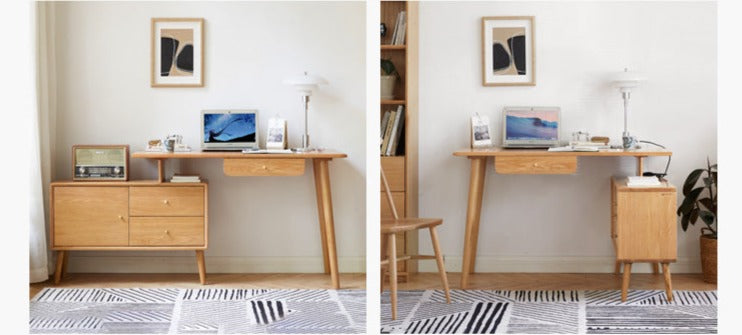 Solid Oak Wood Adjustable Height Office Desk - Extendable Workstation for Home & Business Use