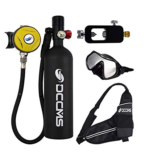 Mini Scuba Tank 1000ML - Portable Aluminum Alloy Diving Oxygen Cylinder (DS-1000) | Compact Pony Bottle for Scuba Diving, Snorkeling & Emergency Backup | Choose Black or Yellow | Lightweight & Durable Diving Gear