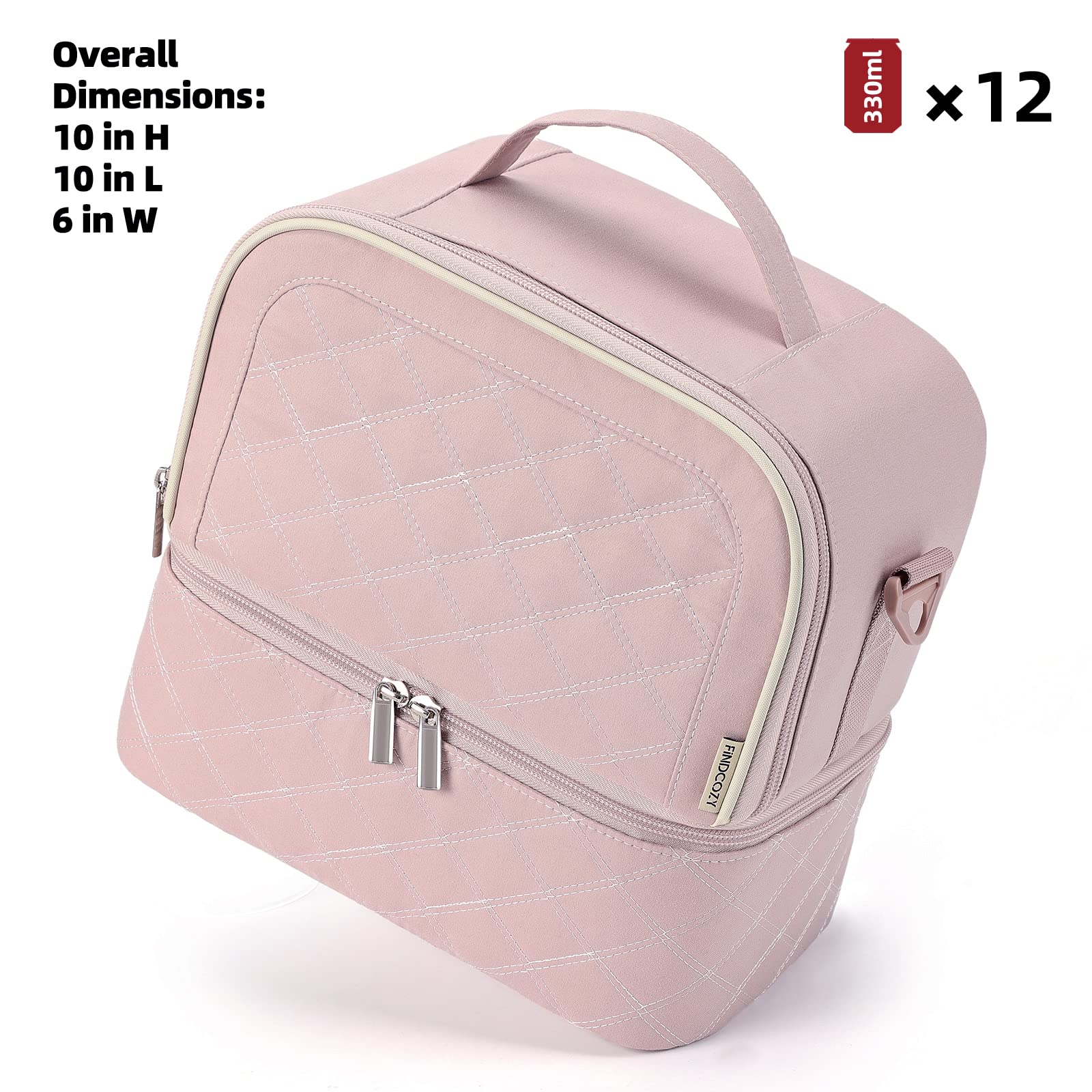 FINDCOZY Women's Insulated Lunch Bag - Double Deck Reusable Lunch Box for Work, School & Picnic - Thermal Food Container for Office, College & Outdoor Activities - Pink