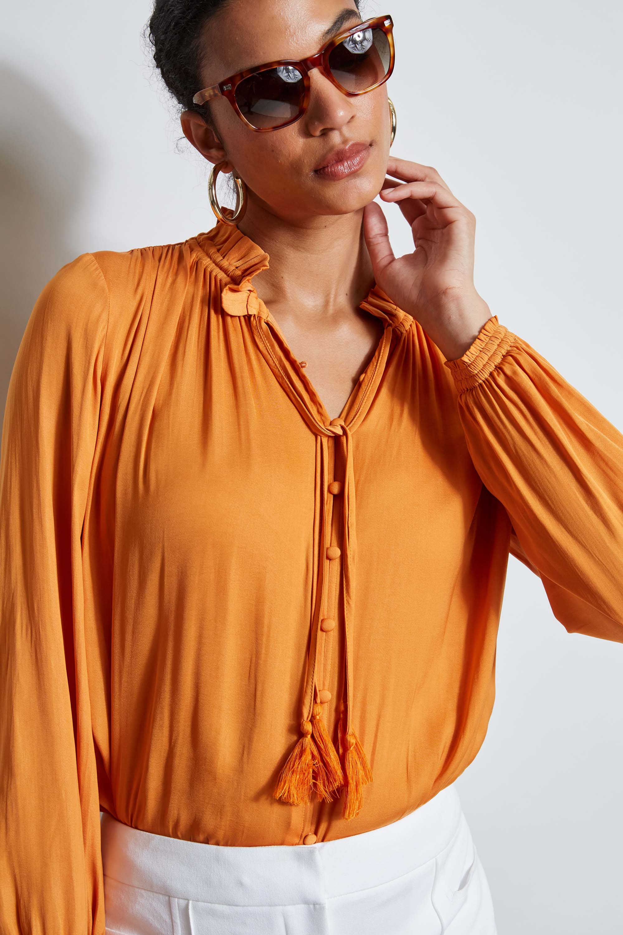 T Tahari Women's Tie Neck Airflow Shirt - Breathable & Stylish Blouse for Office, Business & Casual Wear