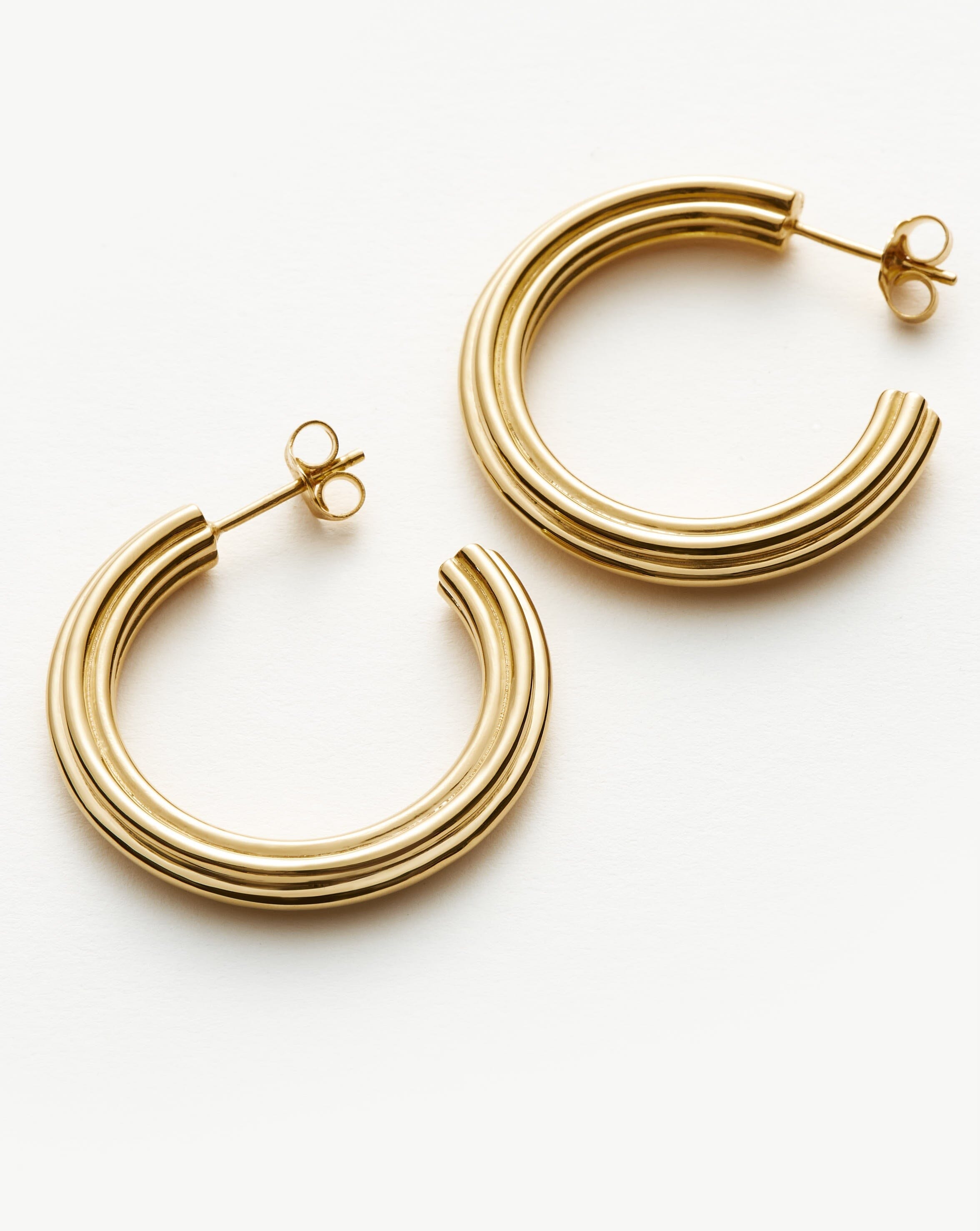 18k Gold Plated Ridge Large Hoop Earrings for Women - Elegant Statement Jewelry for Parties, Weddings & Everyday Wear
