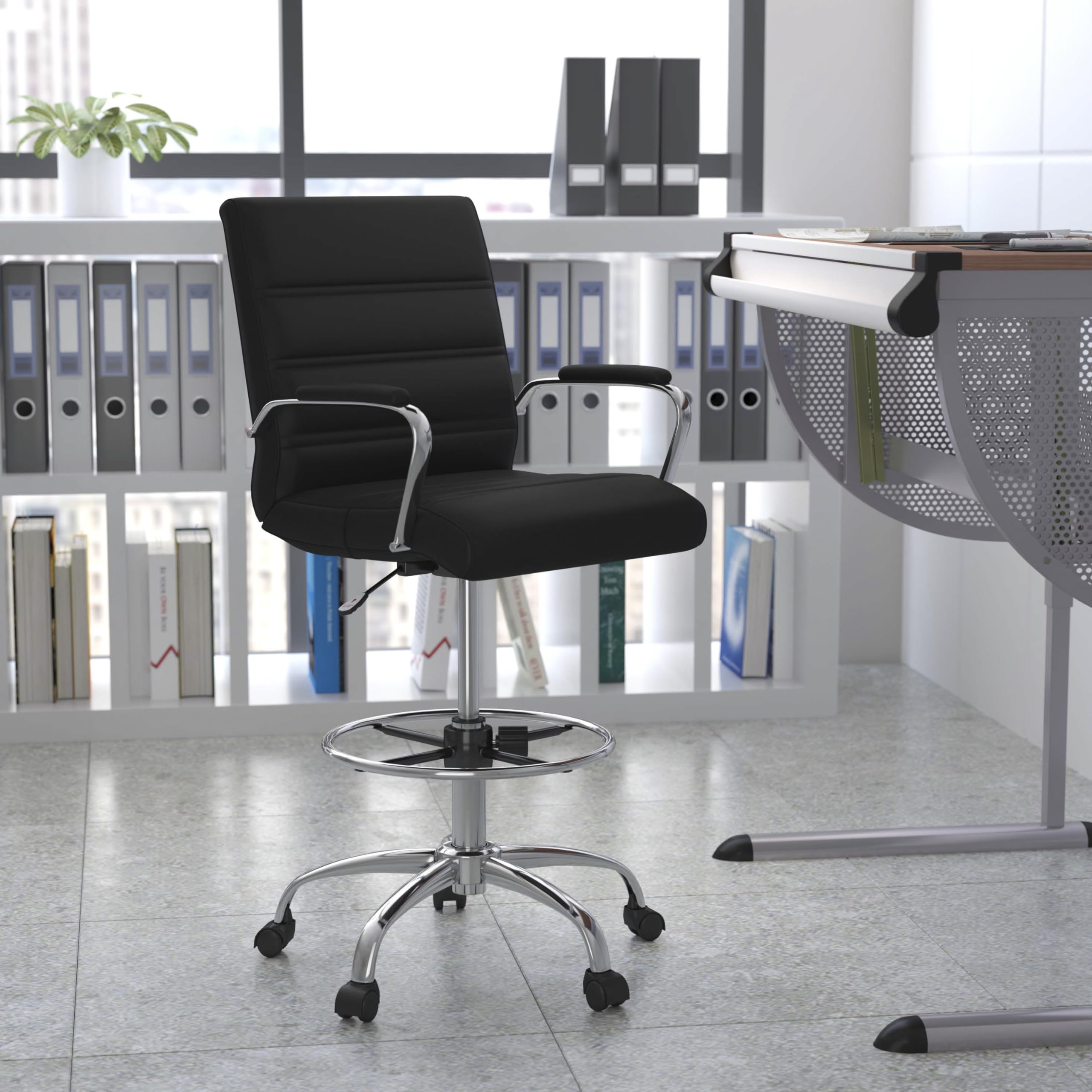 Whitney Mid-Back LeatherSoft Swivel Office Chair with Foot Ring - Adjustable for Home & Office Use