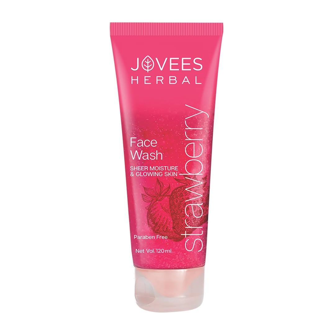 Jovees Herbal Strawberry Face Wash for Hydrated & Glowing Skin with Strawberry Extract | Gentle Cleanser Brightens Skin & Reduces Pigmentation | For Normal to Dry Skin - 120ml | Perfect for Daily Skincare Routine & Morning/Evening Face Cleansing