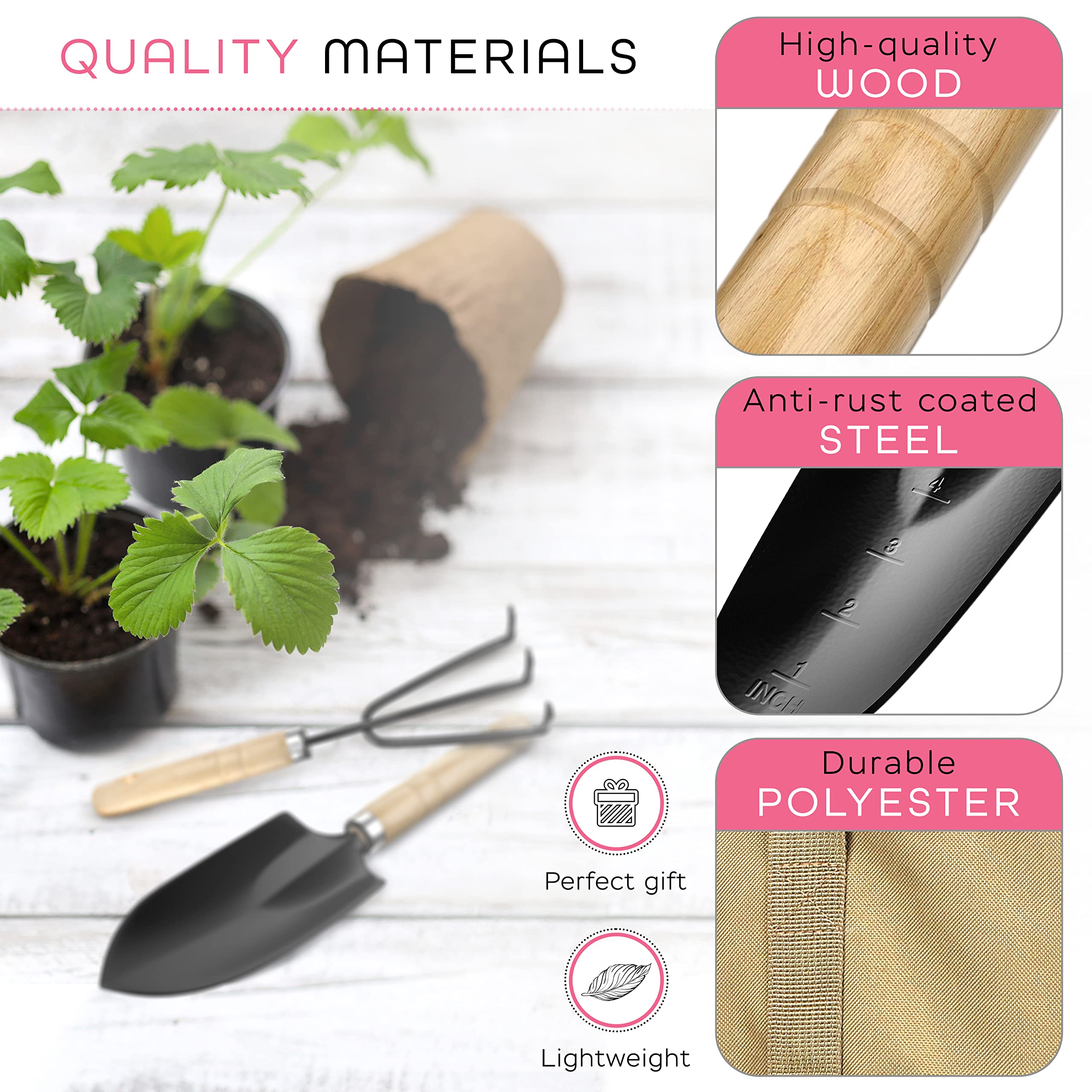 Premium Stainless Steel Gardening Tools Set for Women - Includes Shovel, Trowel, Fork, Rake & Gloves - Ergonomic Garden Kit for Planting, Weeding & Landscaping - Perfect Gift for Female Gardeners & Outdoor Enthusiasts