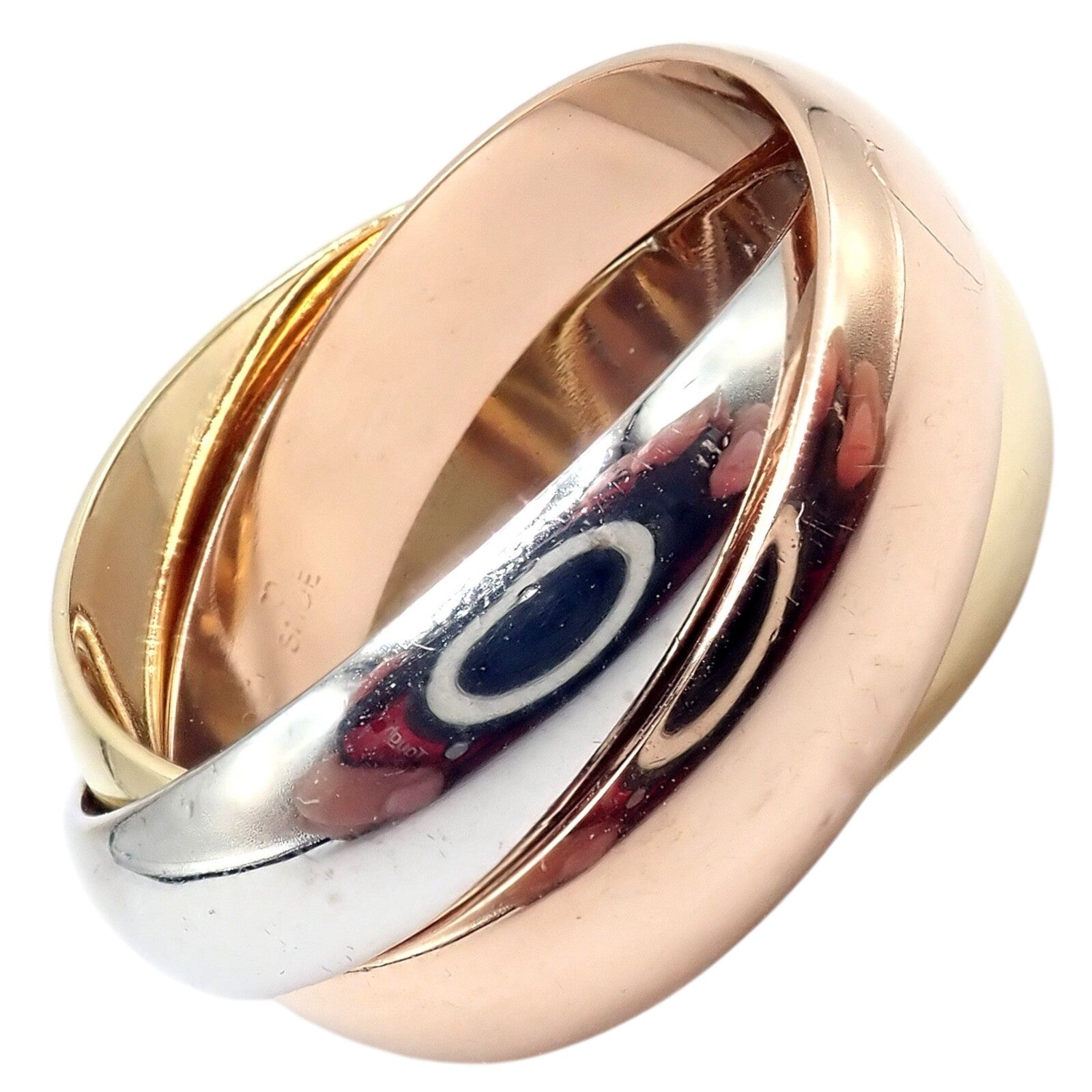 Authentic Cartier Trinity 18K Tri-Color Gold Wide Band Ring Size 55 (7.25 US) with Certificate - Luxury Wedding, Anniversary & Gift Jewelry for Women