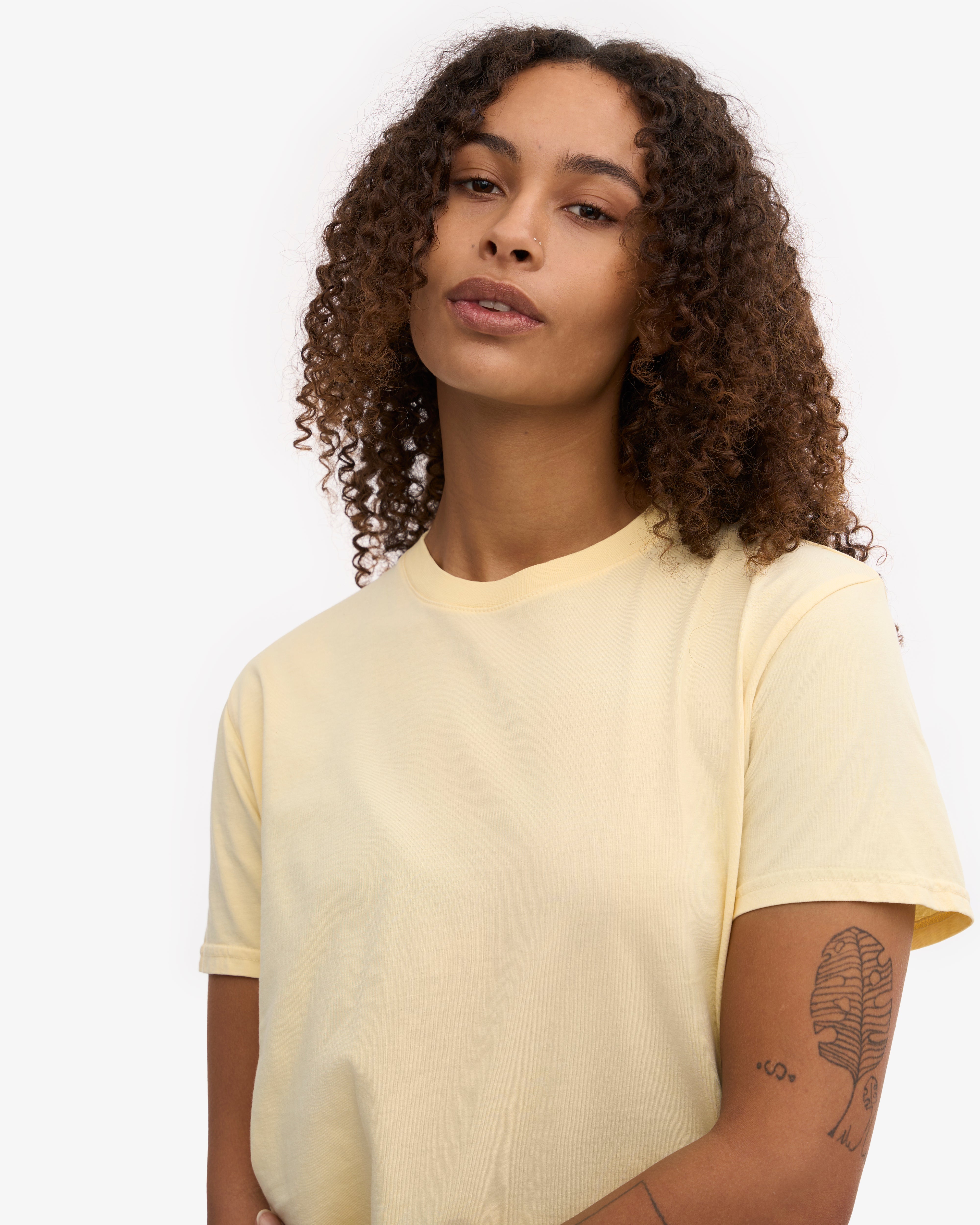 Organic Boxy Crop Tee - Soft Yellow Women's T-Shirt | Eco-Friendly Casual Top for Summer Outfits, Streetwear & Layering