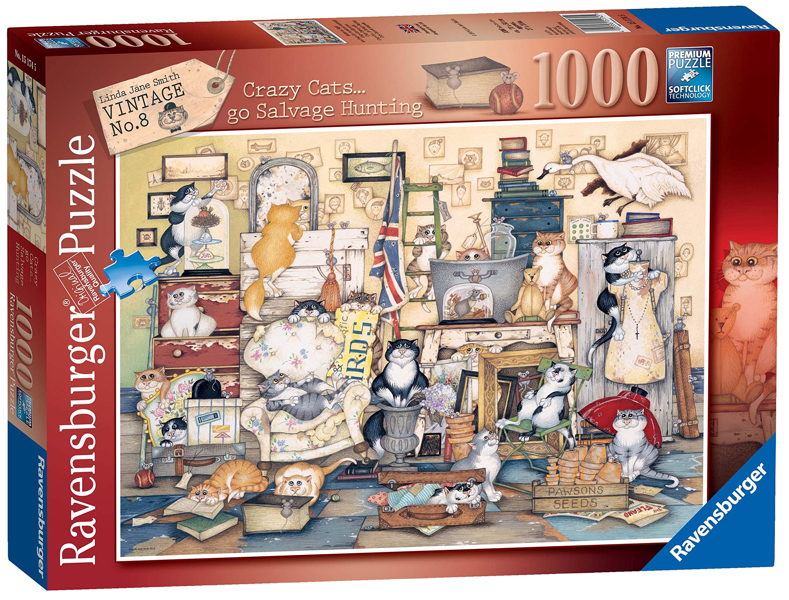 Ravensburger Crazy Cats Vintage No.8 Go Salvage Hunting 1000-Piece Jigsaw Puzzle for Adults & Kids Ages 12+ - Perfect for Family Game Nights & Stress Relief