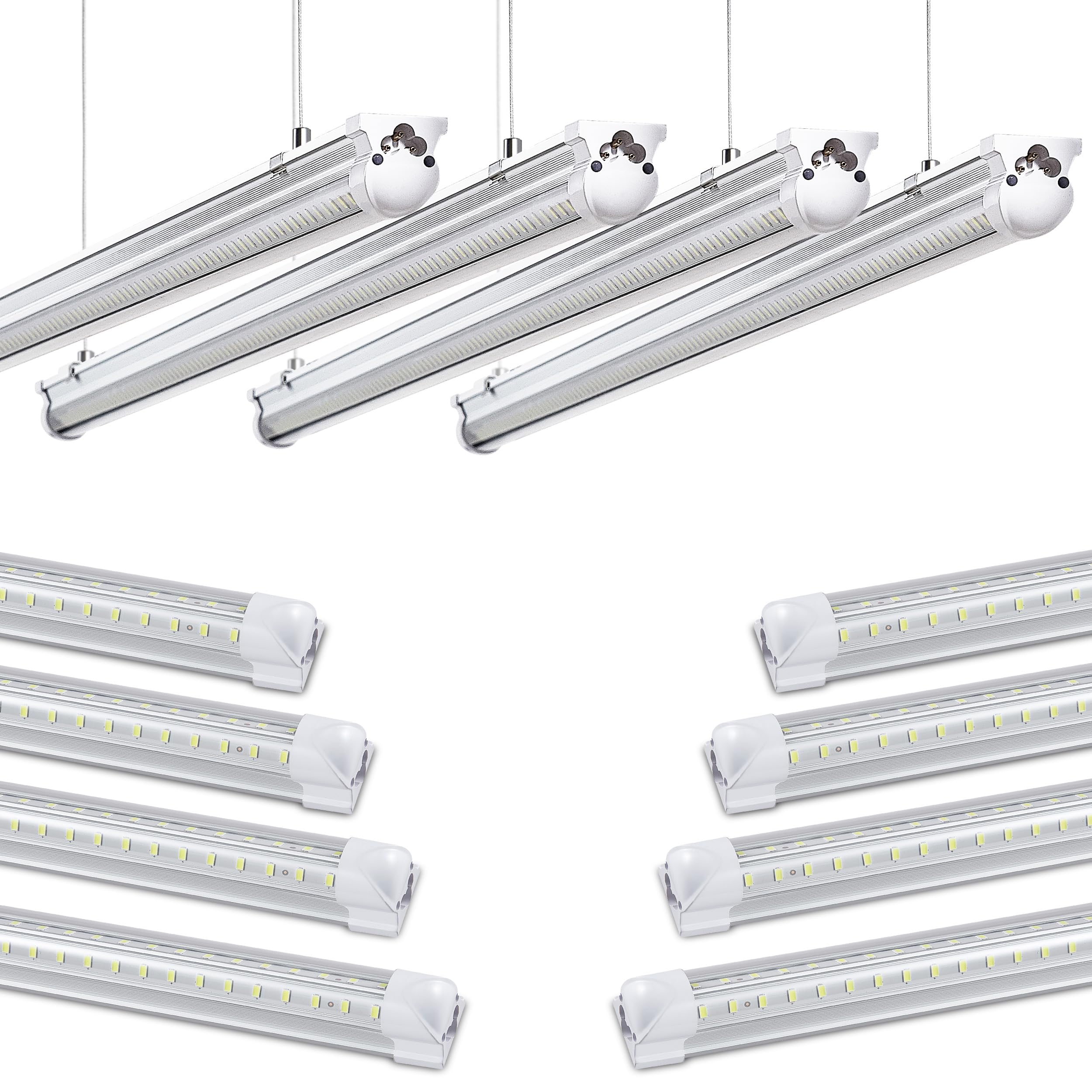 8Pack 4FT LED Shop Lights - 50W 5000K Daylight White 7550LM, Linkable Hanging/Surface Mount Garage Lighting - Plug and Play T8 4FT Tube Lights for Warehouse, Workshop, Basement & Home Garage - Energy Efficient Bright Lighting Solution