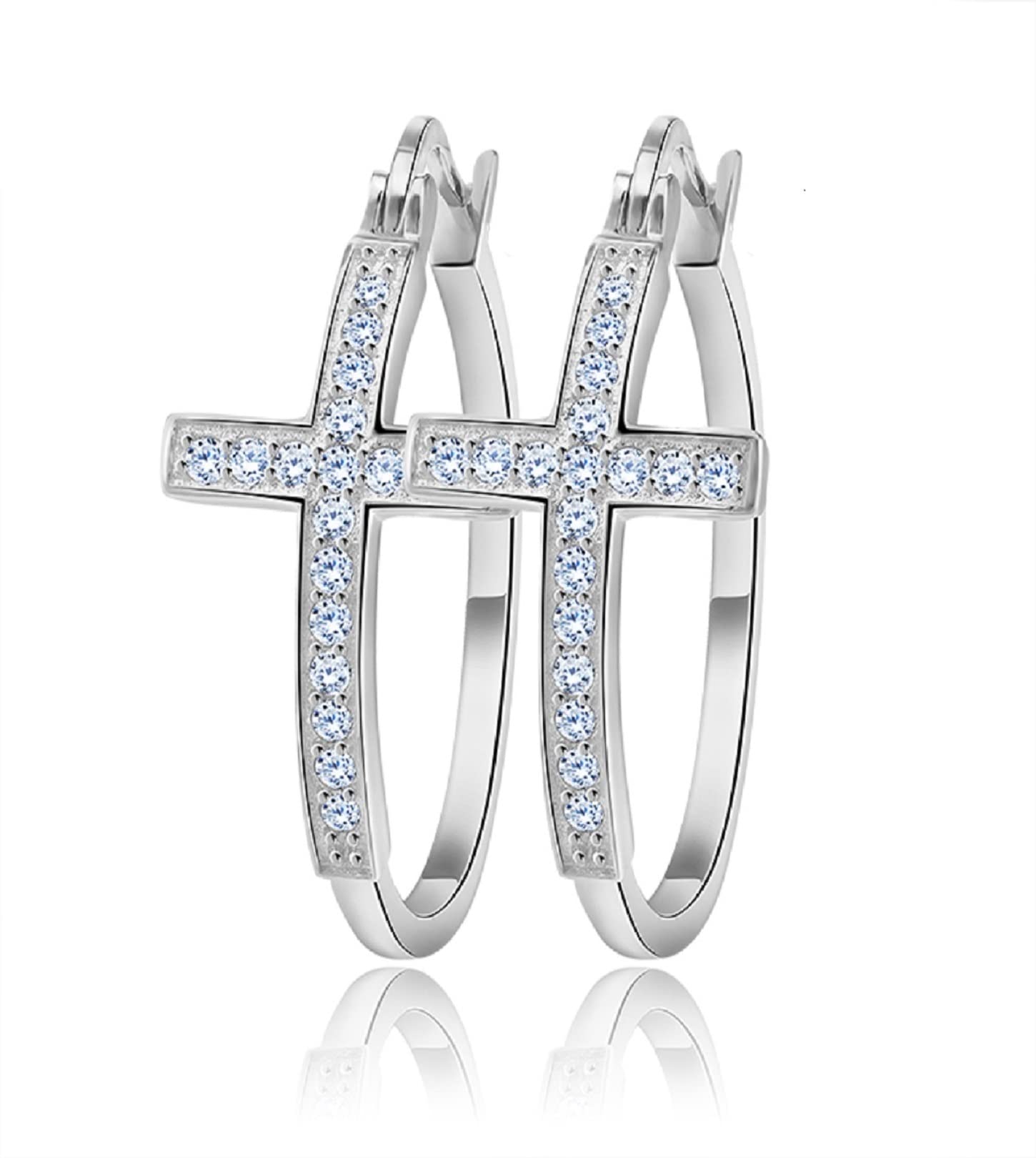 30MM 14K Gold/Platinum Plated Cubic Zirconia Earrings for Women | AAA Austrian CZ Cross Stud Earrings | Perfect for Weddings, Parties & Gifts