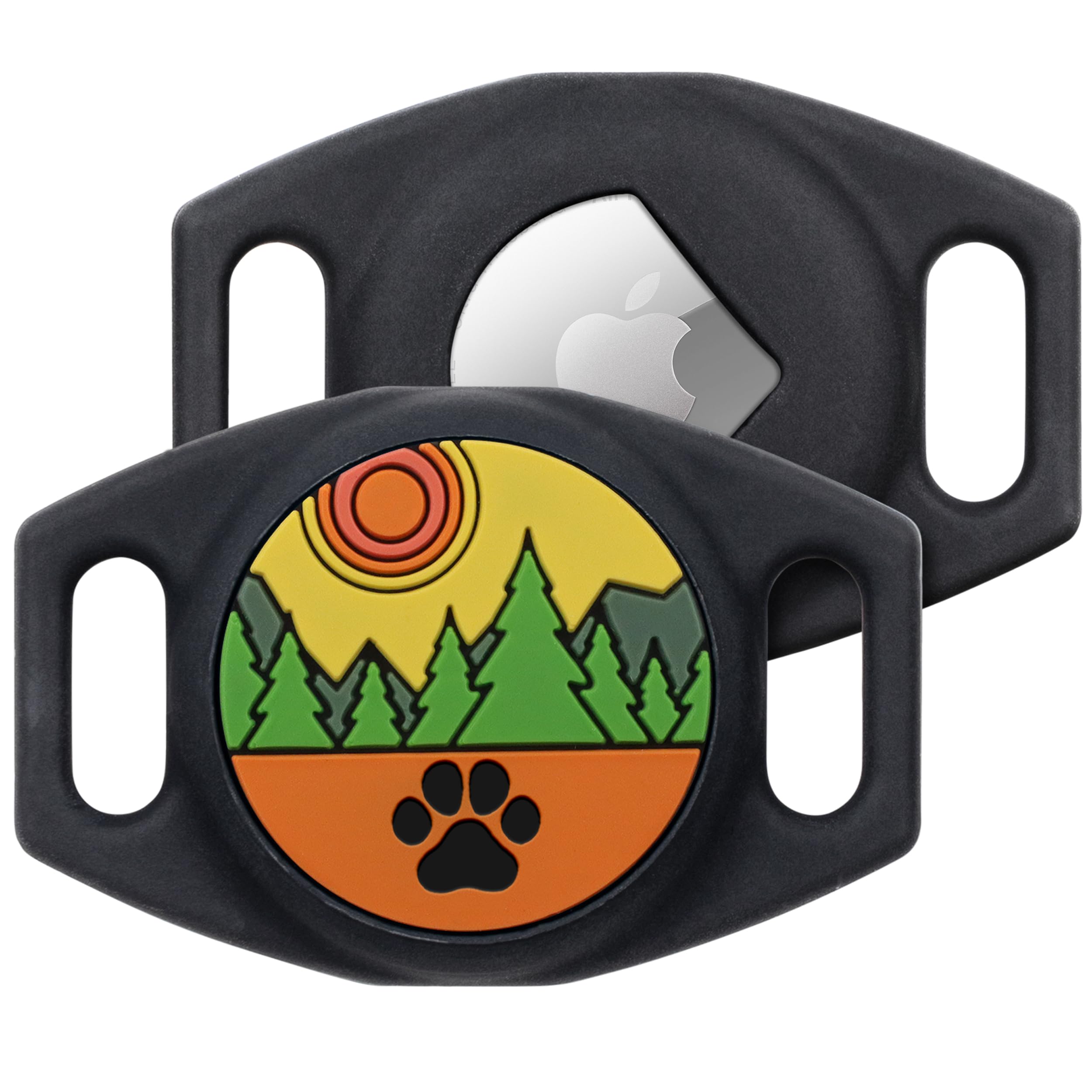 Engraved AirTag Dog Collar Holder - GPS Pet Tracker Case for Apple iPhone | Slide-On Tag for Dog Collars | Durable & Secure Pet Tracking Accessory (Forest Orange, Small) | Perfect for Hiking, Camping & Outdoor Adventures with Your Dog