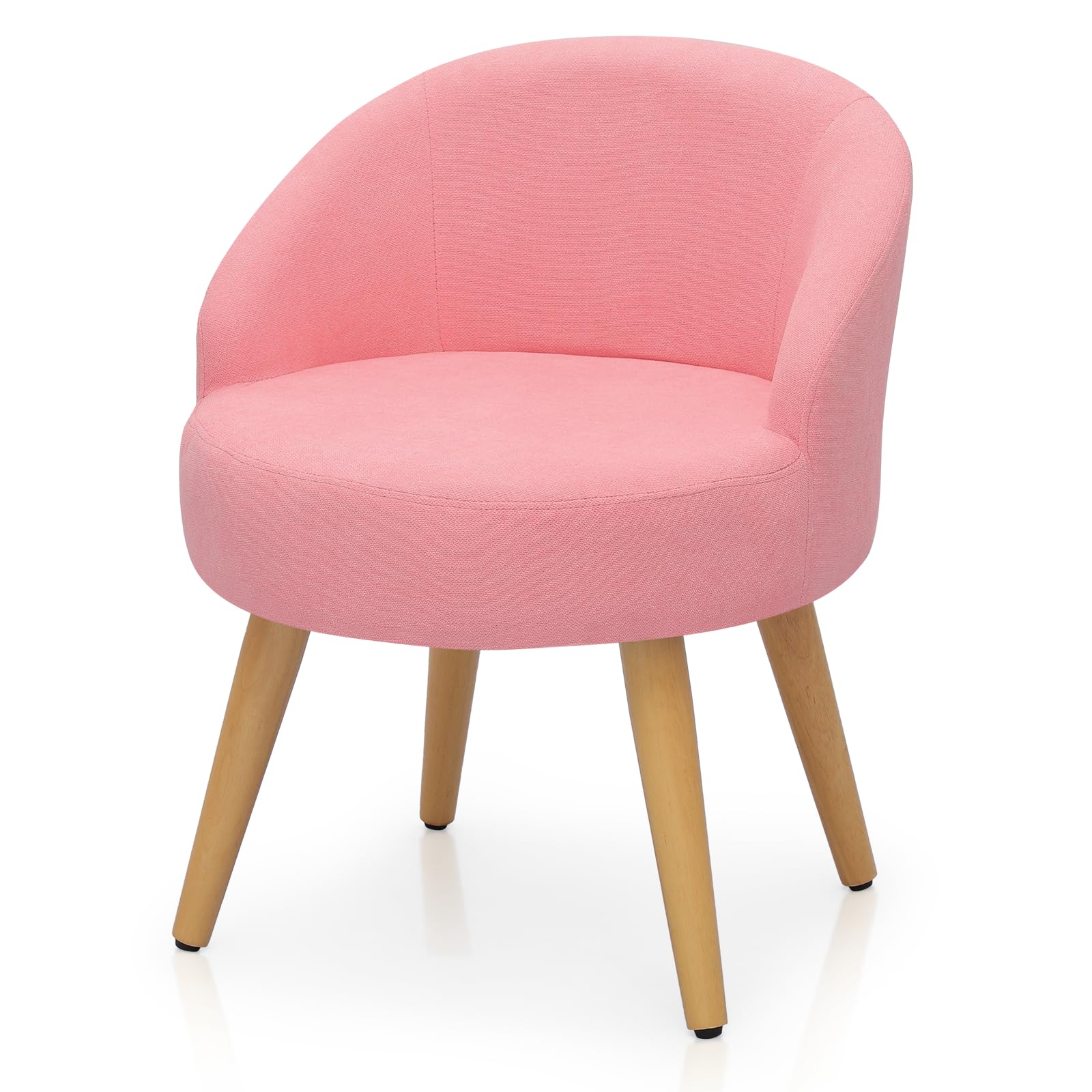 Magshion Velvet Vanity Chair with Back & Wooden Legs - Pink Accent Makeup Chair for Bedroom | Cute Linen Single Chair for Dressing Table, Girls Room Decor & Home Beauty Station