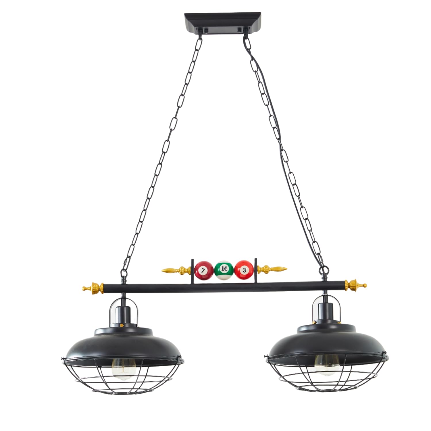 Premium Pool Table Light - Billiard Ball Design Ceiling Pendant Lamp with 2 Metal Shades (2 Lights) for Game Rooms, Bars & Man Caves - Perfect for Billiards, Parties & Entertainment Spaces