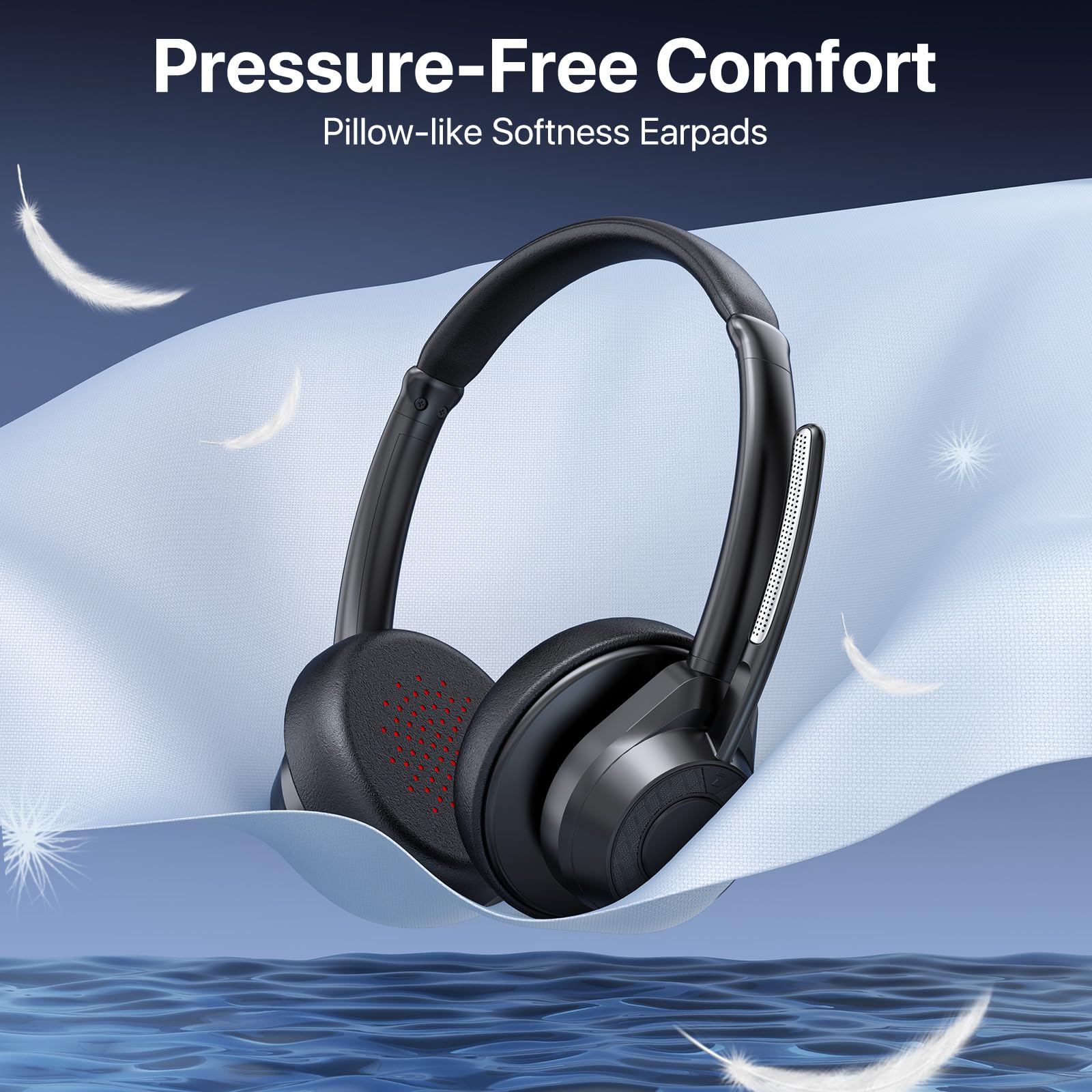 Wireless Bluetooth 5.4 Headphones with Microphone - Noise Cancelling Over-Ear Headset with Multipoint Connectivity for Office, Call Center, Zoom Meetings & Remote Work (Black) - Perfect for Business Professionals & Home Office Use