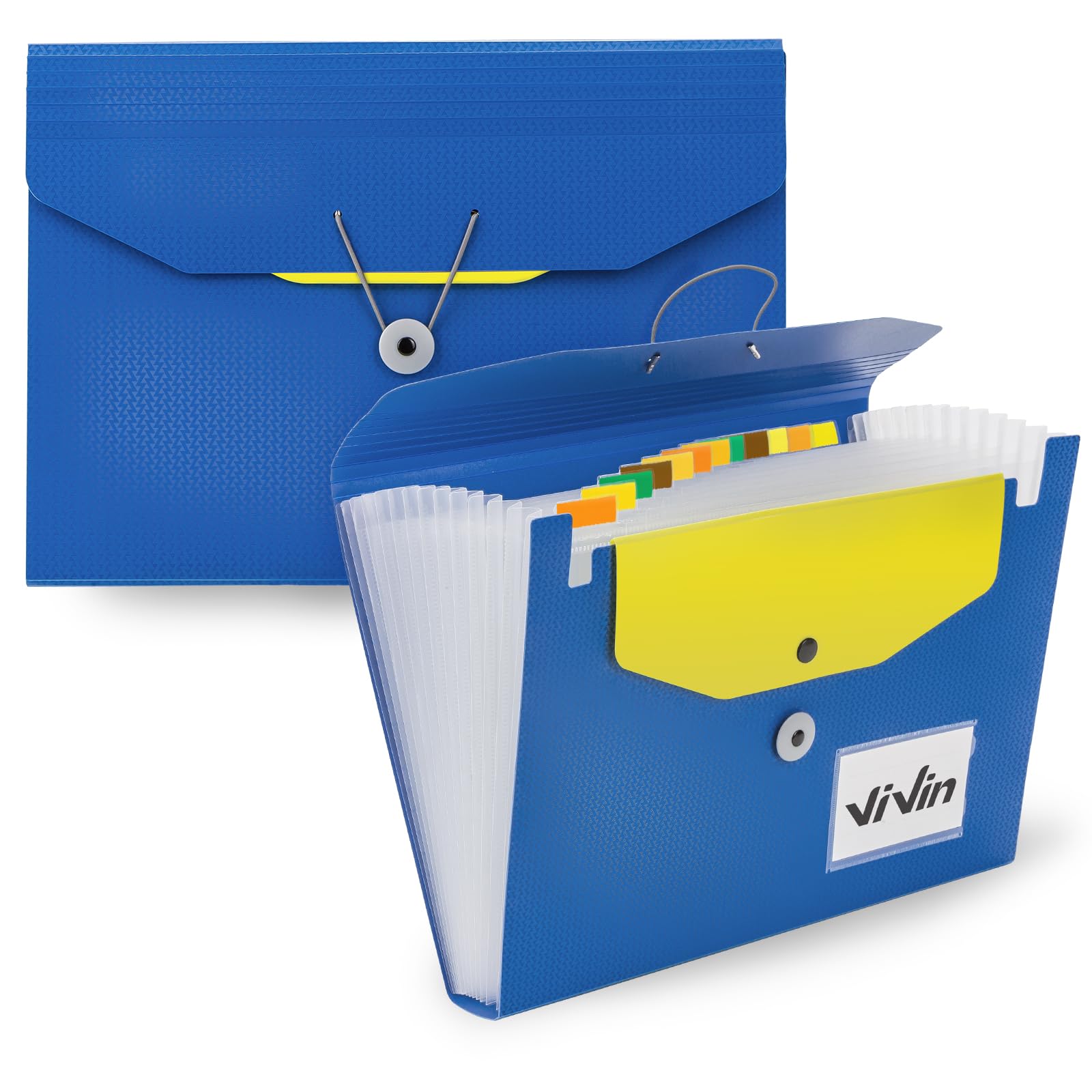 ViVin 13-Pocket Expanding File Organizer with Labels - Portable Accordion Folder for Receipts, Bills & Documents - Letter/A4 Size - Blue (2 Pack) - Perfect for School, Home & Office Organization