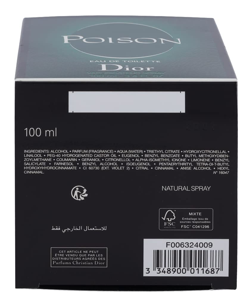 Christian Dior Poison Eau De Toilette Spray for Women - 3.4 oz Floral Fragrance Perfume | Romantic Date Night & Special Occasion Gift
