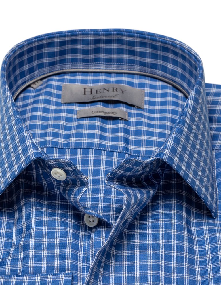 HENRY SARTORIAL Men's Classic White and Navy Checkered Button-Down Shirt - Perfect for Office, Casual Wear & Date Nights