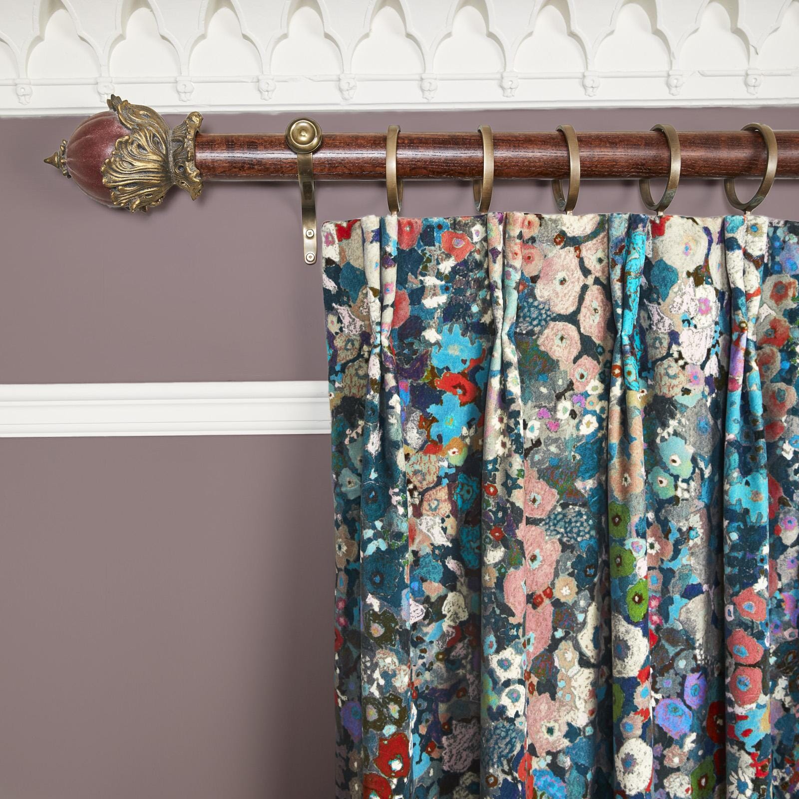 Hollyhocks Velvet Curtains for Winter - Thermal Insulated Blackout Drapes for Living Room & Bedroom - Cozy Home Decor for Cold Weather