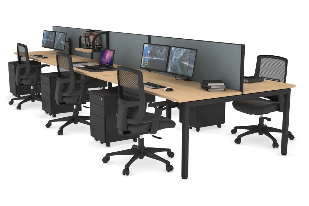 Quadro Square Legs 6-Person Office Workstation Desk [1600L x 700W] - Perfect for Team Collaboration & Open Office Spaces