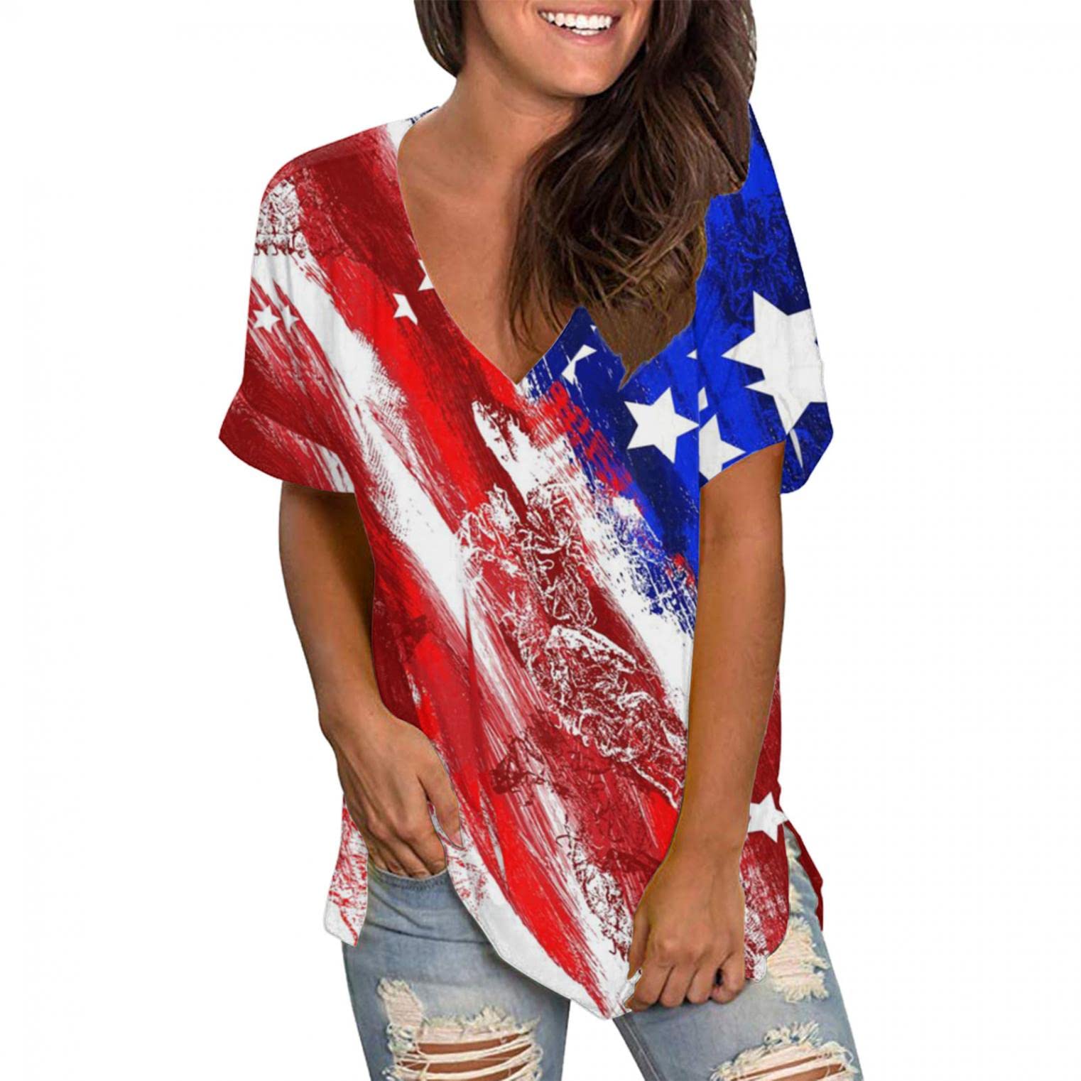 Women's Oversized V-Neck T-Shirt - Casual Loose Tunic Top with Side Split & Short Sleeve | Summer Blouse for Beach, Lounge & Everyday Wear