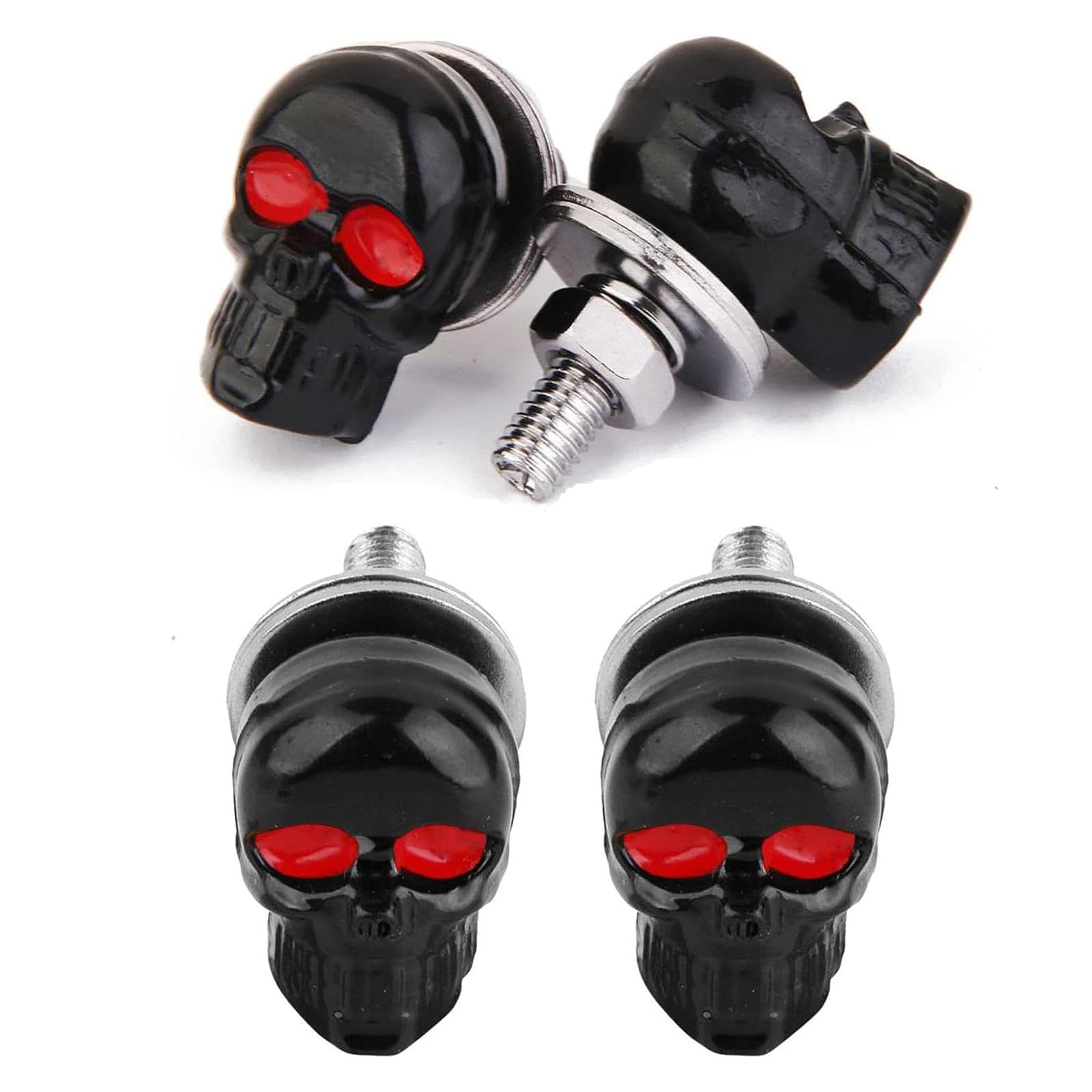 3D Skull License Plate Screws - Universal Car & Motorcycle Fasteners (4 Pack) - For Windshield Trim & Replacement